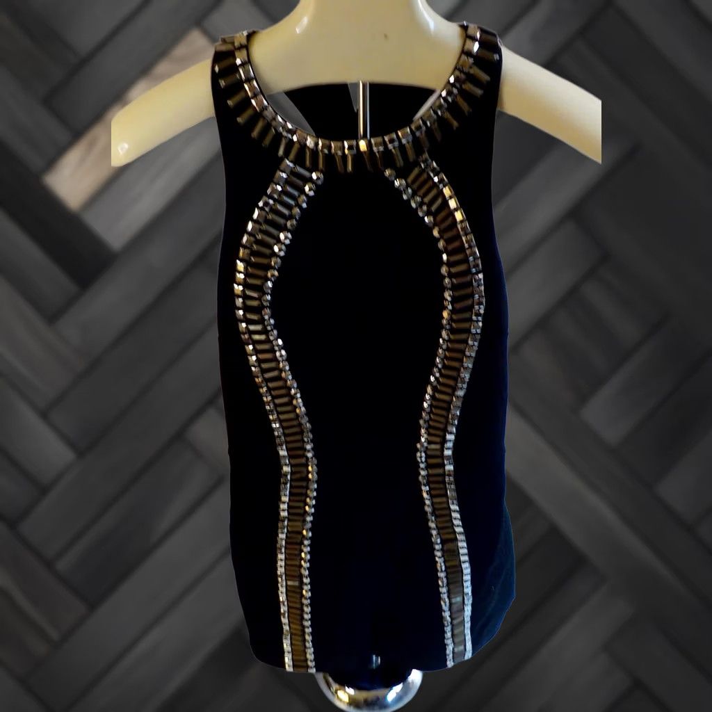 Bebe Bebe Black Metal Look Embellished Shorts Romper XS/S Small Rayon/Nylon/Spandex Romper Womens Sleeveless Round Neck Zip Size 28" / US 6 / IT 42 - 1 Thumbnail