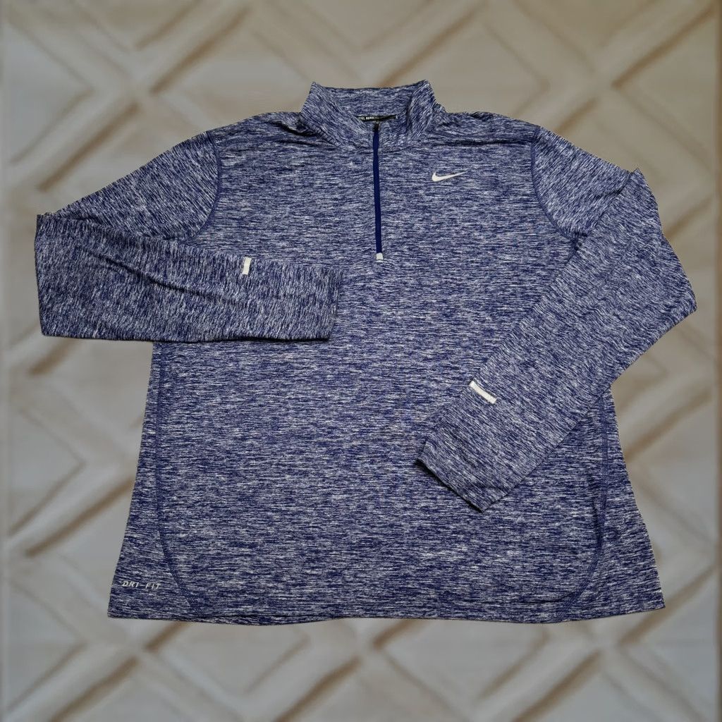 Nike Nike Dri-Fit 1/4 Zip Pullover Jacket Mens XL Heathered Blue Reflective Thumbholes Size US XL / EU 56 / 4 - 1 Thumbnail