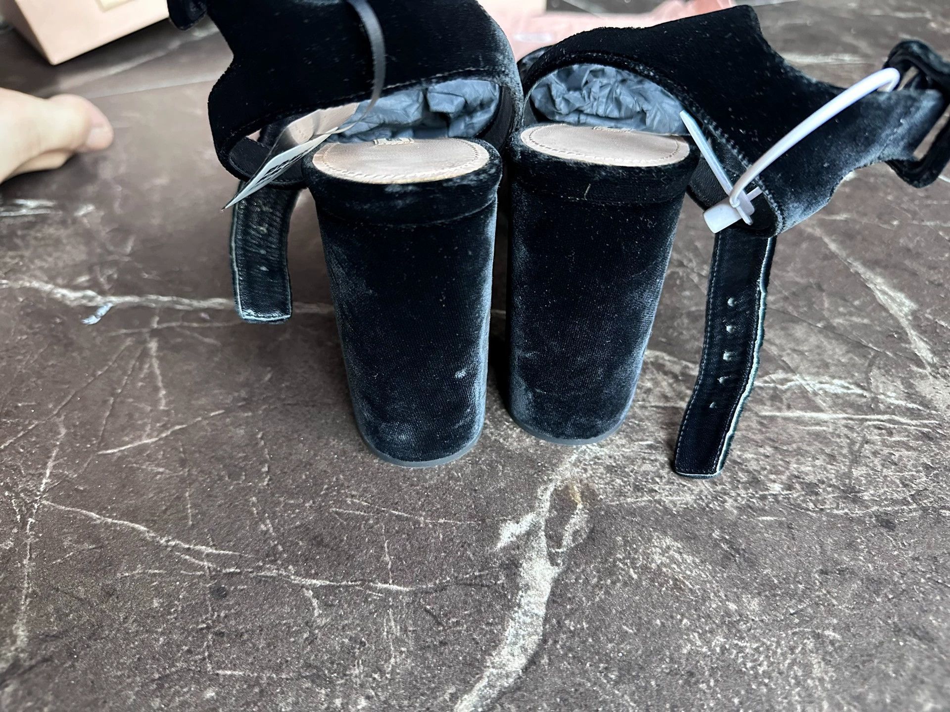 Miu Miu MIU MIU Jodie Open Toe Platform Heels Black Velvet 37.5 Size US 7 / IT 37 - 5 Thumbnail