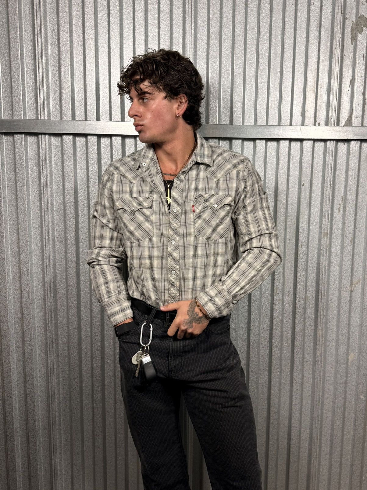 Vintage Levis Authentic Western Wear Pearl Snap Plaid Button