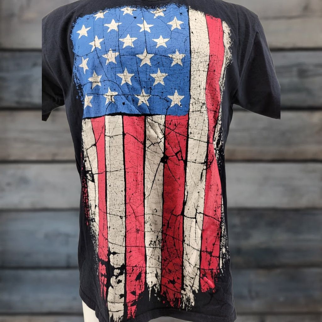 Fruit Of The Loom VINTAGE American Flag Shirt Mens Large Black Red White Blue Fruit Of The Loom Size US L / EU 52-54 / 3 - 1 Thumbnail