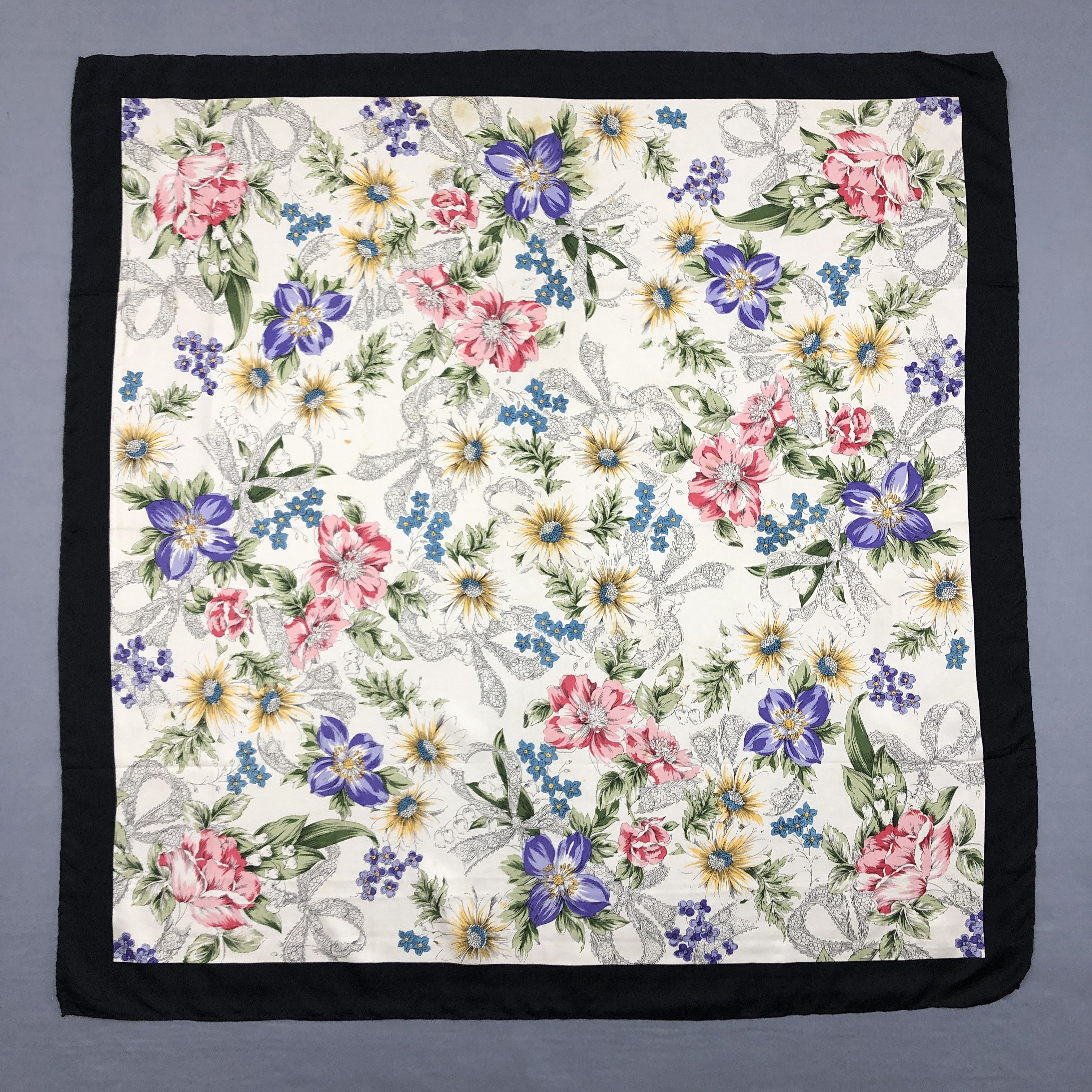 Japanese Brand Vintage Floral English SILK Scarf Twill Stole Wraps Scarves Size ONE SIZE - 1 Thumbnail