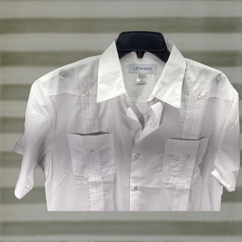 Vintage J Edwards Guayabera Cabana Wedding Shirt Men Small White Button Short Sleeve Mens Shirts Size US S / EU 44-46 / 1 - 1 Thumbnail
