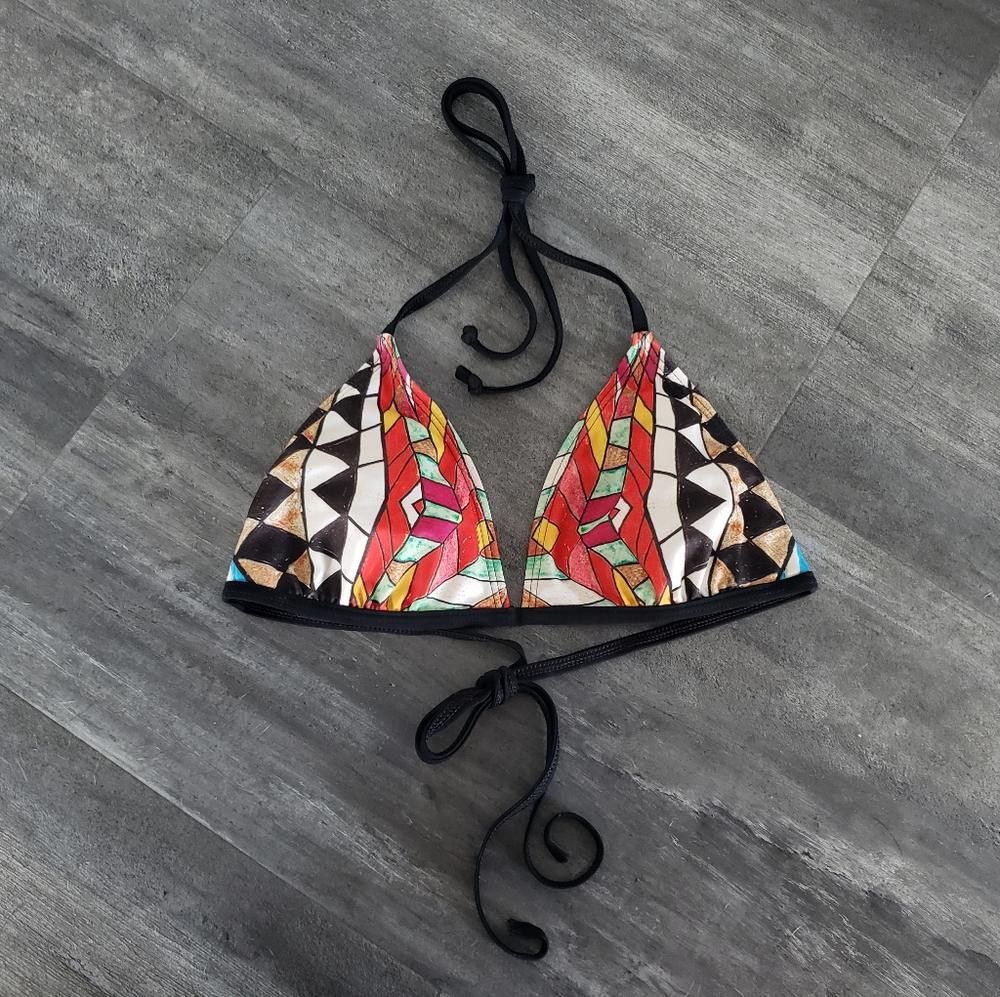 Designer Multicolored Black Detailed Bikini Top Size ONE SIZE - 1 Thumbnail