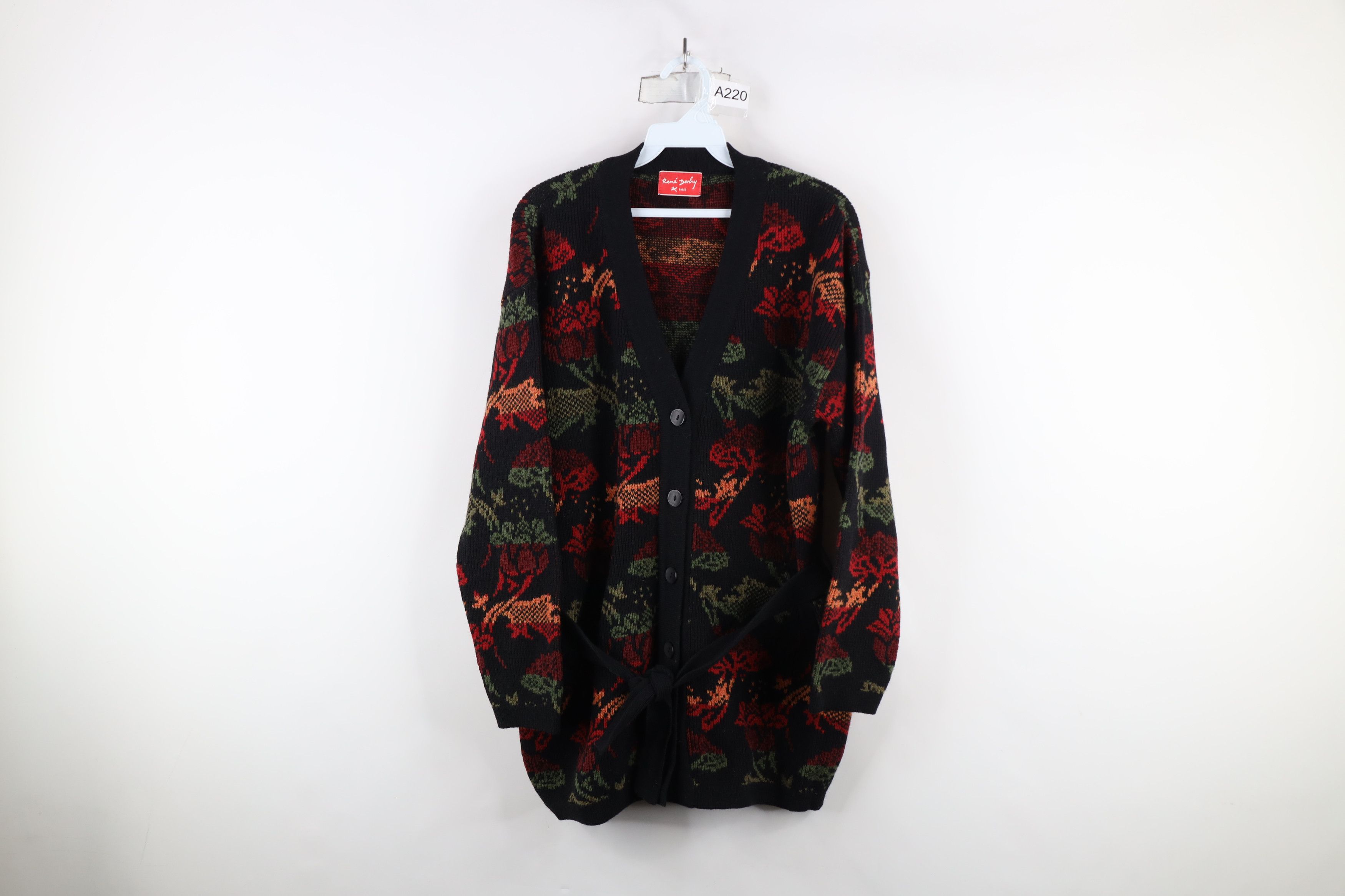 Vintage Vintage 90s Streetwear Flower Knit Belted Cardigan Sweater Size L / US 10 / IT 46 - 1 Thumbnail