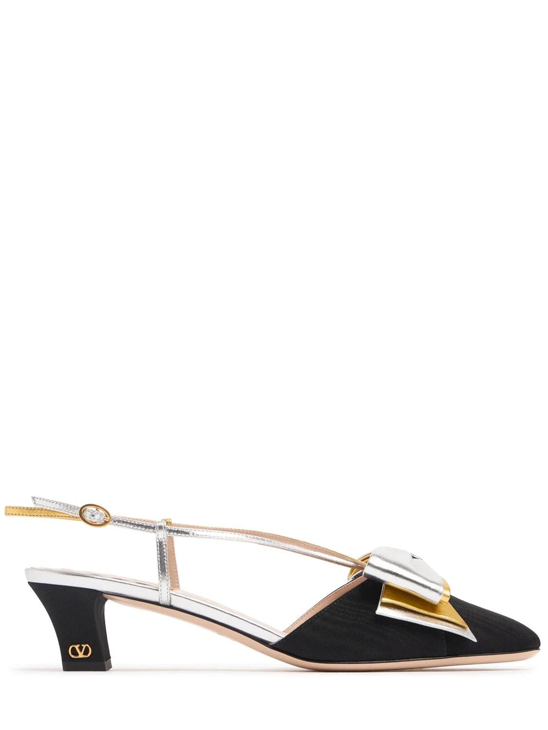VALENTINO Black/Silver 45mm Slingback Pumps New