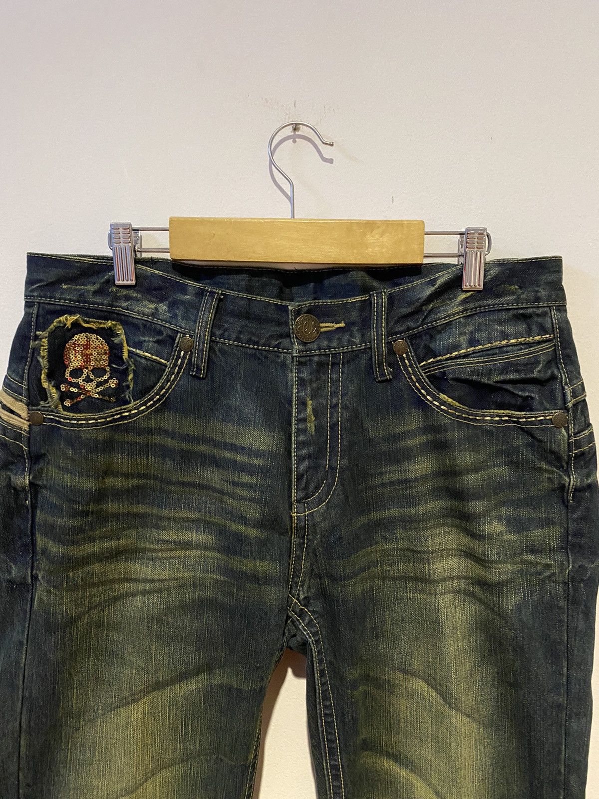If Six Was Nine × Japanese Brand 🔥 CLASSICAL Elf Punk Skull Crossbones Denim Japan Style Size US 34 / EU 50 - 4 Thumbnail