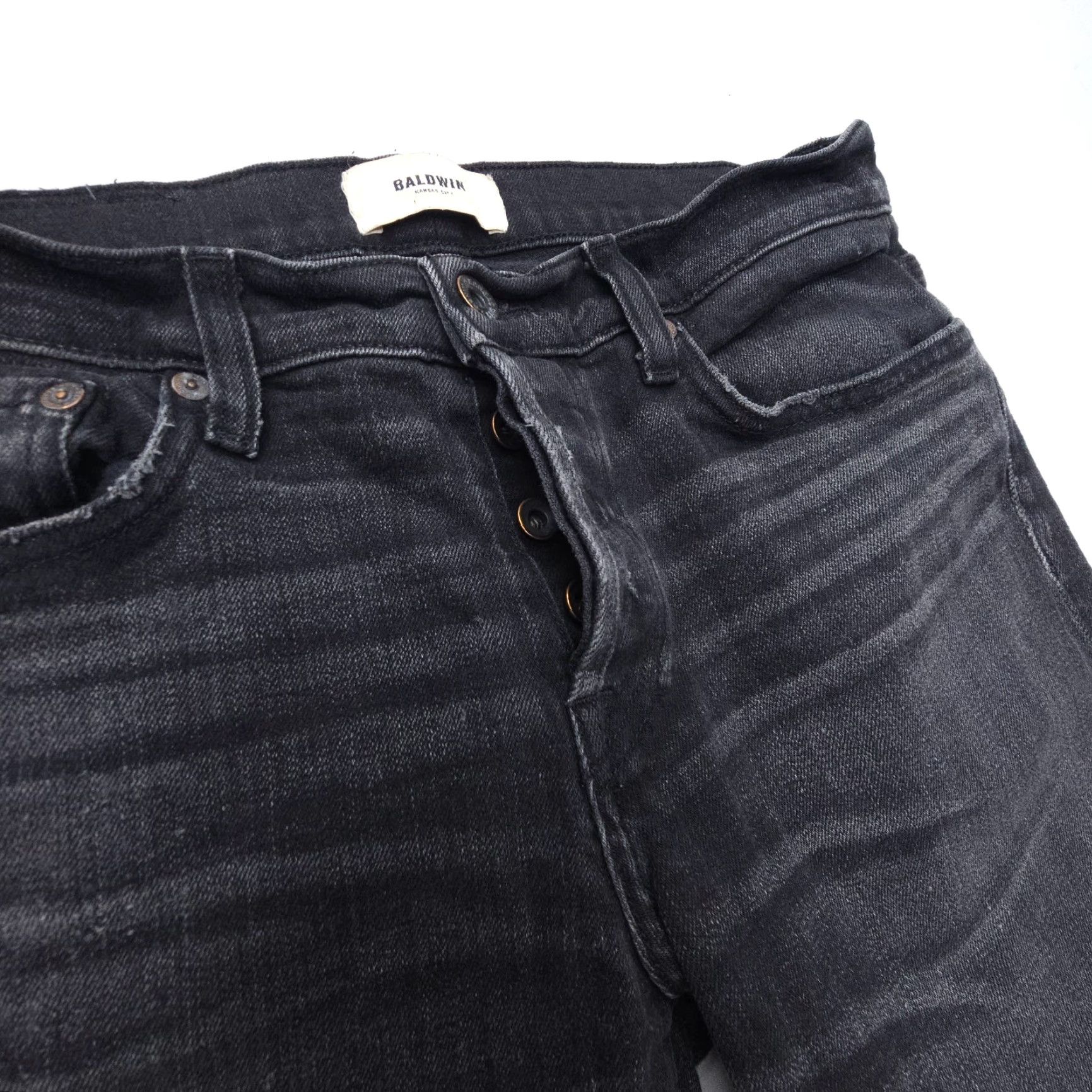 Vintage Baldwin Slim Jeans 29x30 Black Distressed USA Made Men's Size US 29 - 6 Thumbnail