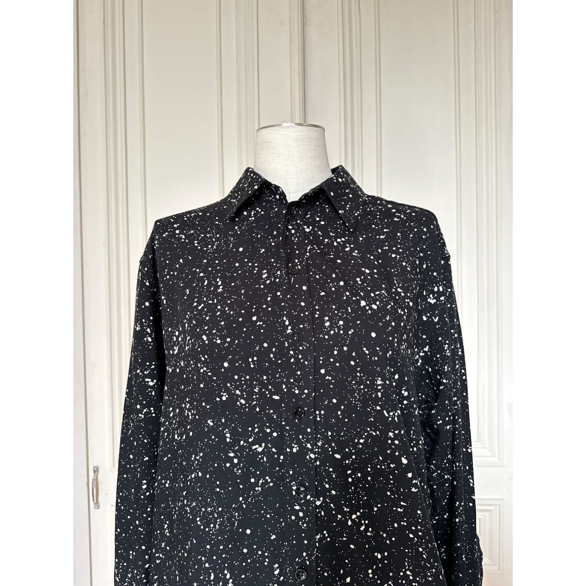 Saint Laurent Paris Hedi Slimane 2015 Black Splattered Shirt Size S / US 4 / IT 40 - 3 Thumbnail