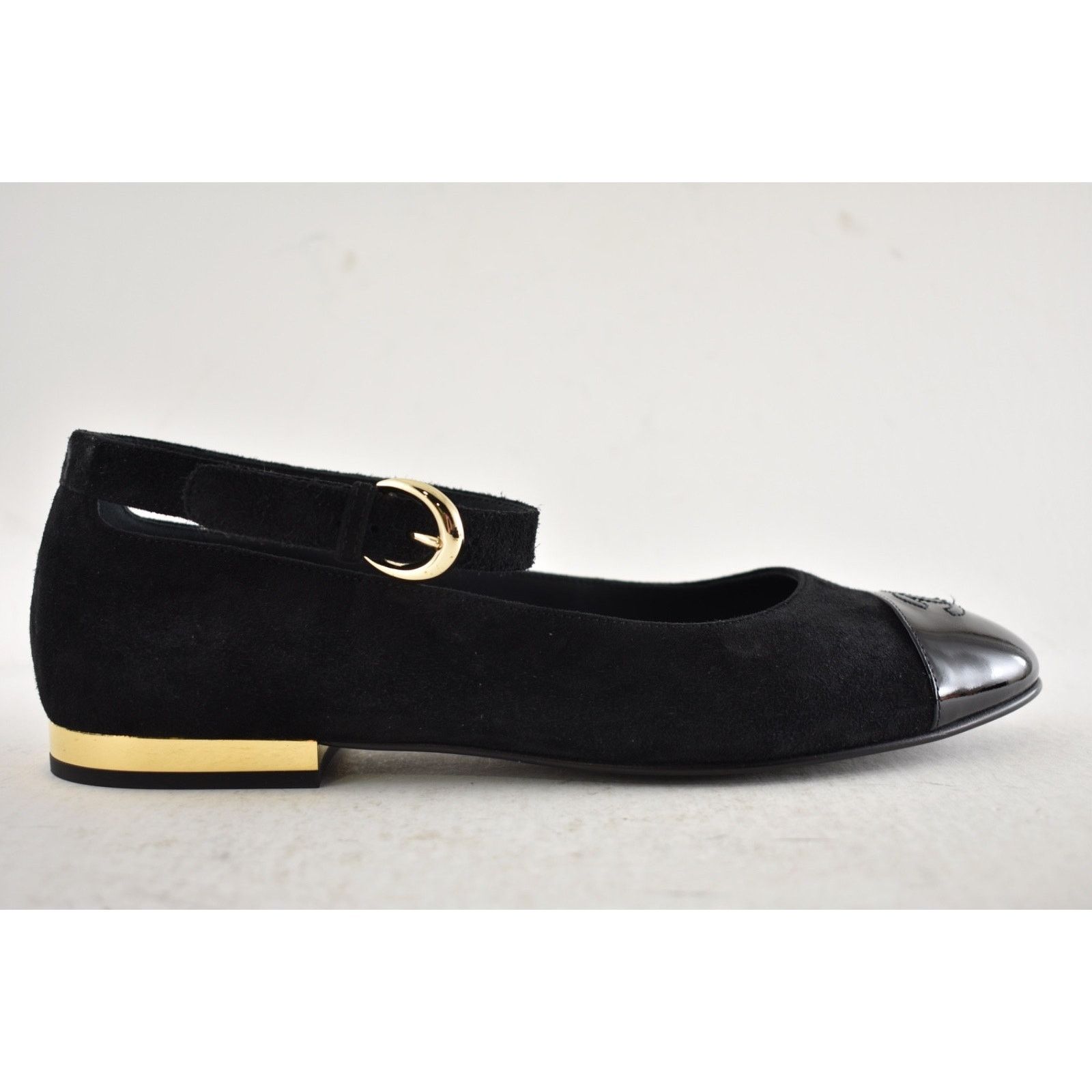 Chanel Chanel Black Suede Patent CC Mary Jane Flat 40 Size US 9 / IT 39 - 2 Thumbnail
