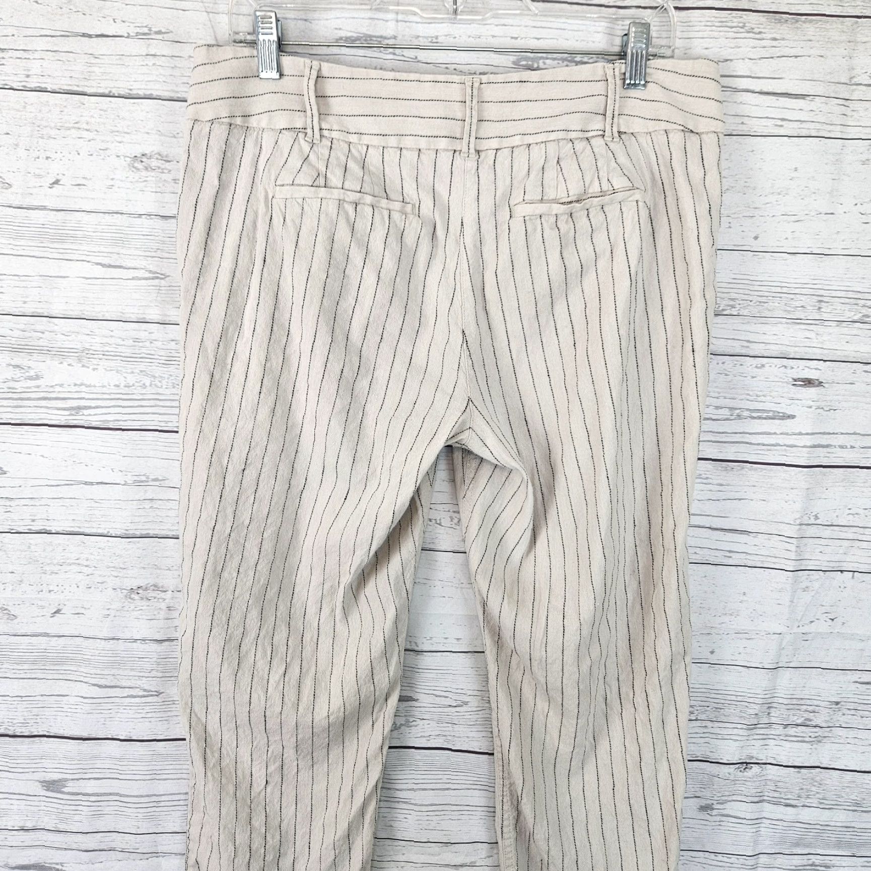 Loft Ann Taylor LOFT Womens Marisa Cropped Pants Sz 8 Beige Stripe Linen Blend Size 30" / US 8 / IT 44 - 4 Thumbnail