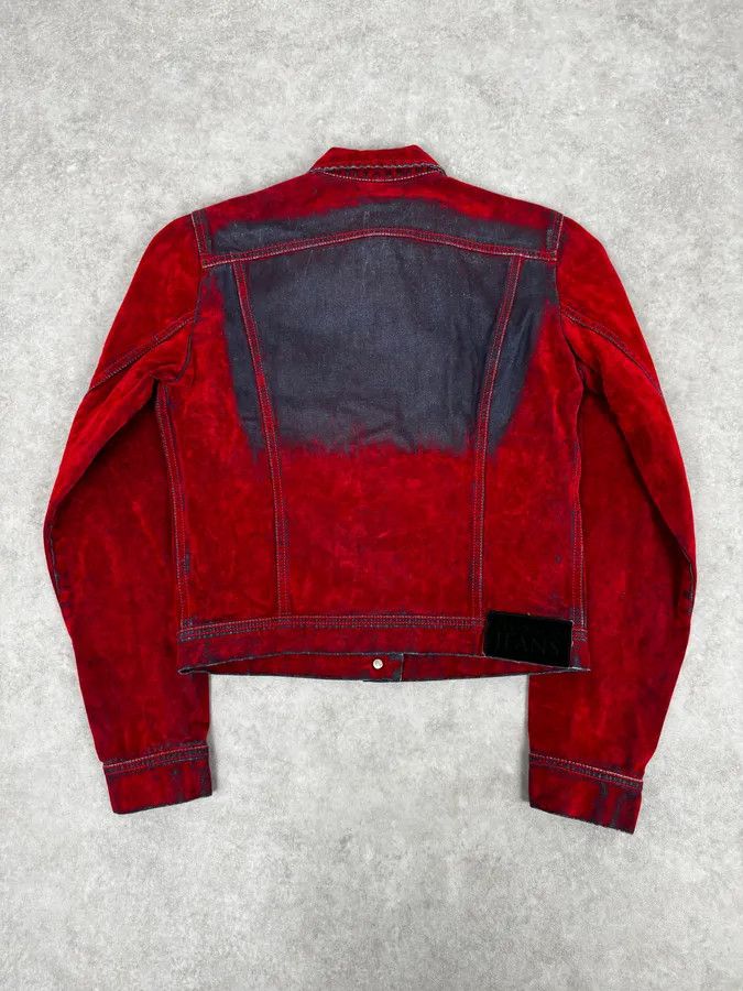Vintage Plein Sud Red & Blue Gradient Velvet Denim Trucker Jacket Size XS / US 0-2 / IT 36-38 - 4 Thumbnail