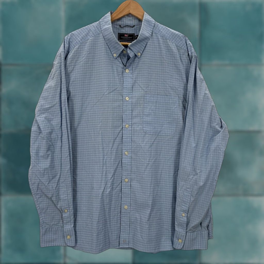 Vineyard Vines Vineyard Vines Shirt Mens XL Blue Check Performance Classic Fit Long Sleeve Size US XL / EU 56 / 4 - 1 Thumbnail