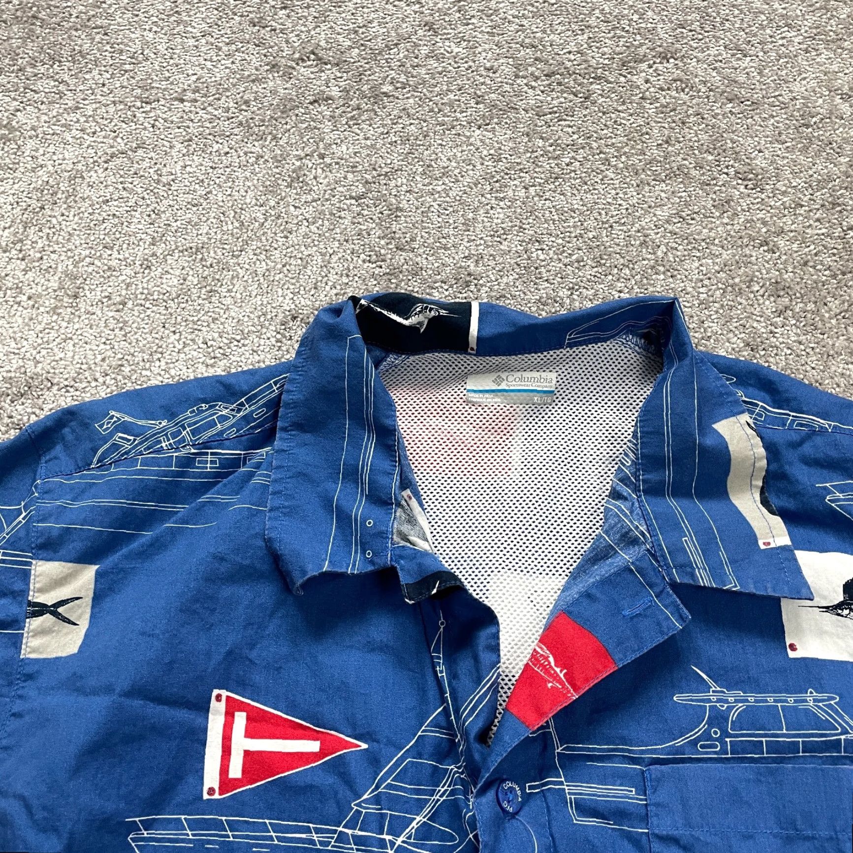 Vintage Columbia PFG Shirt Men XL Blue Patterned Button-Down Short Sleeve Cotton Beach Outdoor Fish Hawaiian Casual Travel Regular Size US XL / EU 56 / 4 - 3 Thumbnail