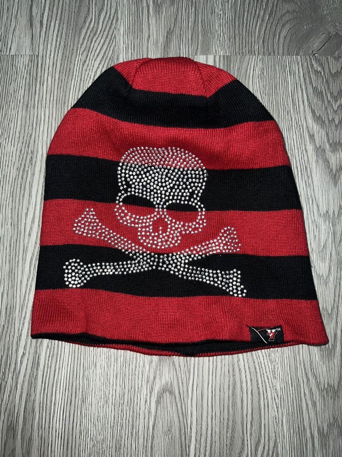 Japanese Brand Vintage skull stripped knit beanie 🖤❤️‍🔥☠️ Size ONE SIZE - 6 Thumbnail