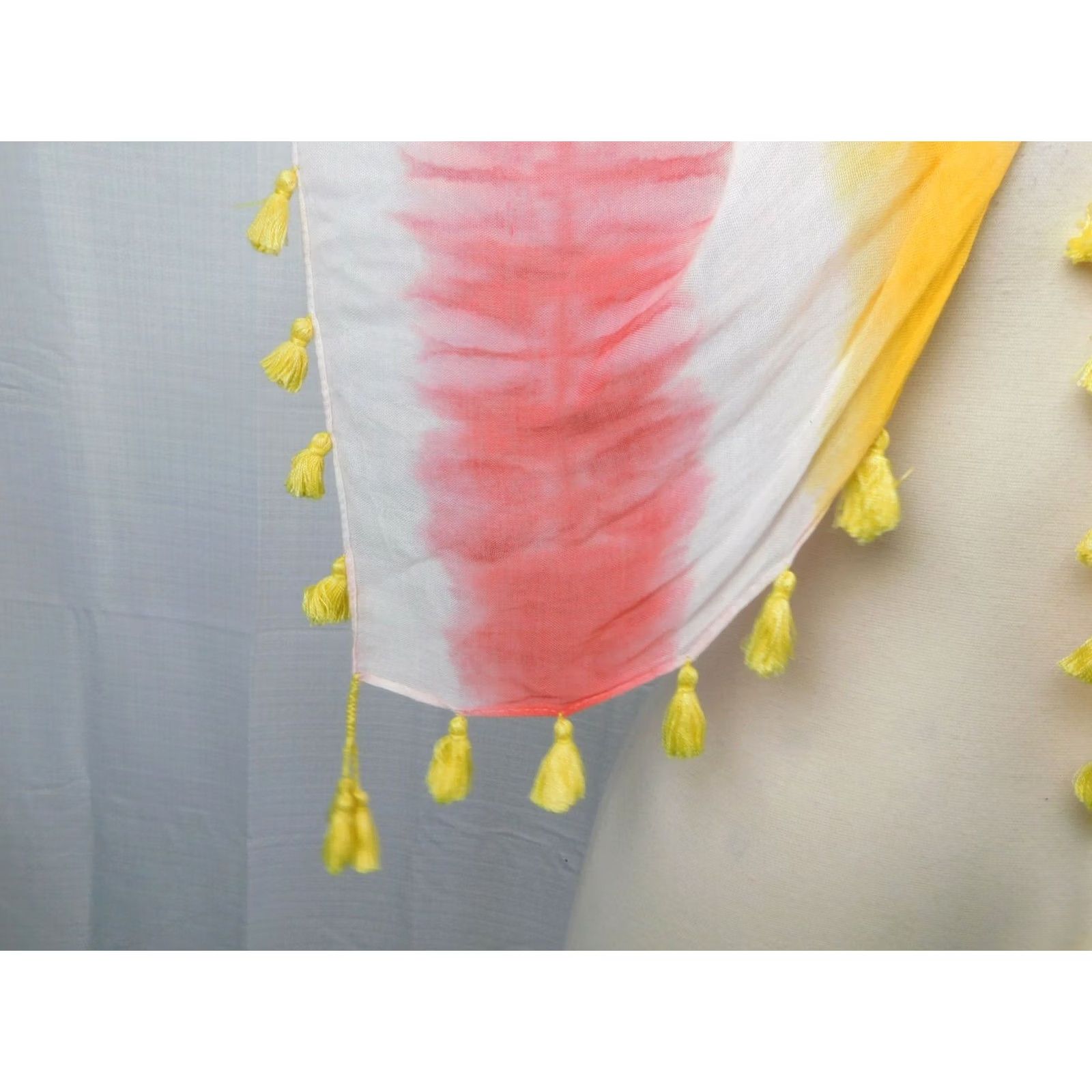 Rebecca Minkoff Rebecca Minkoff Tie-Dye Printed Oversize Square Tassel Scarf Yellow-Coral Multi-Color 46" x 46" Laying Flat 100% Viscose RM3000097 Scarf Womens Size ONE SIZE - 3 Thumbnail