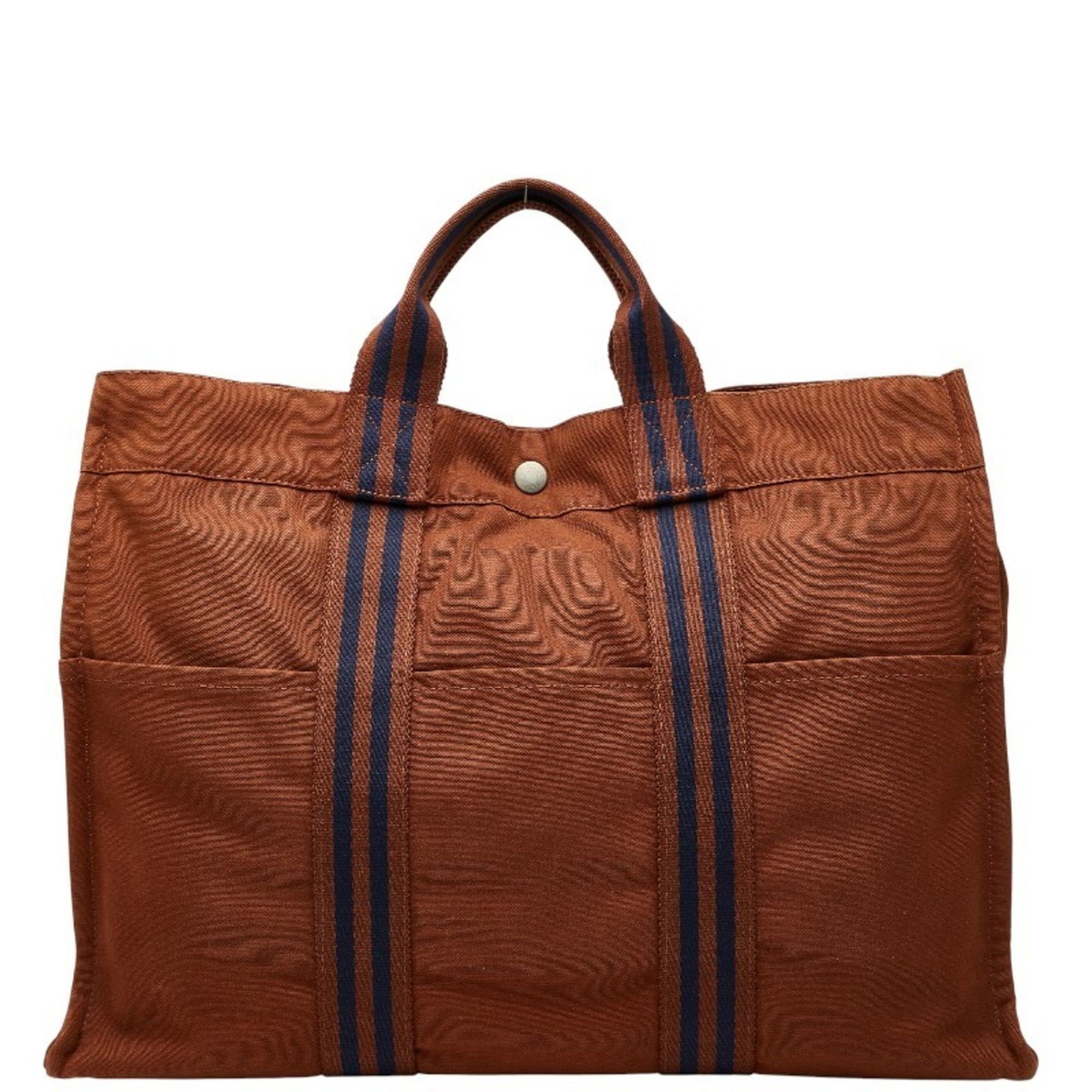 Hermes Hermès Foule Tote MM Bag Brown Navy Canvas Women's HERMES Size ONE SIZE - 1 Thumbnail