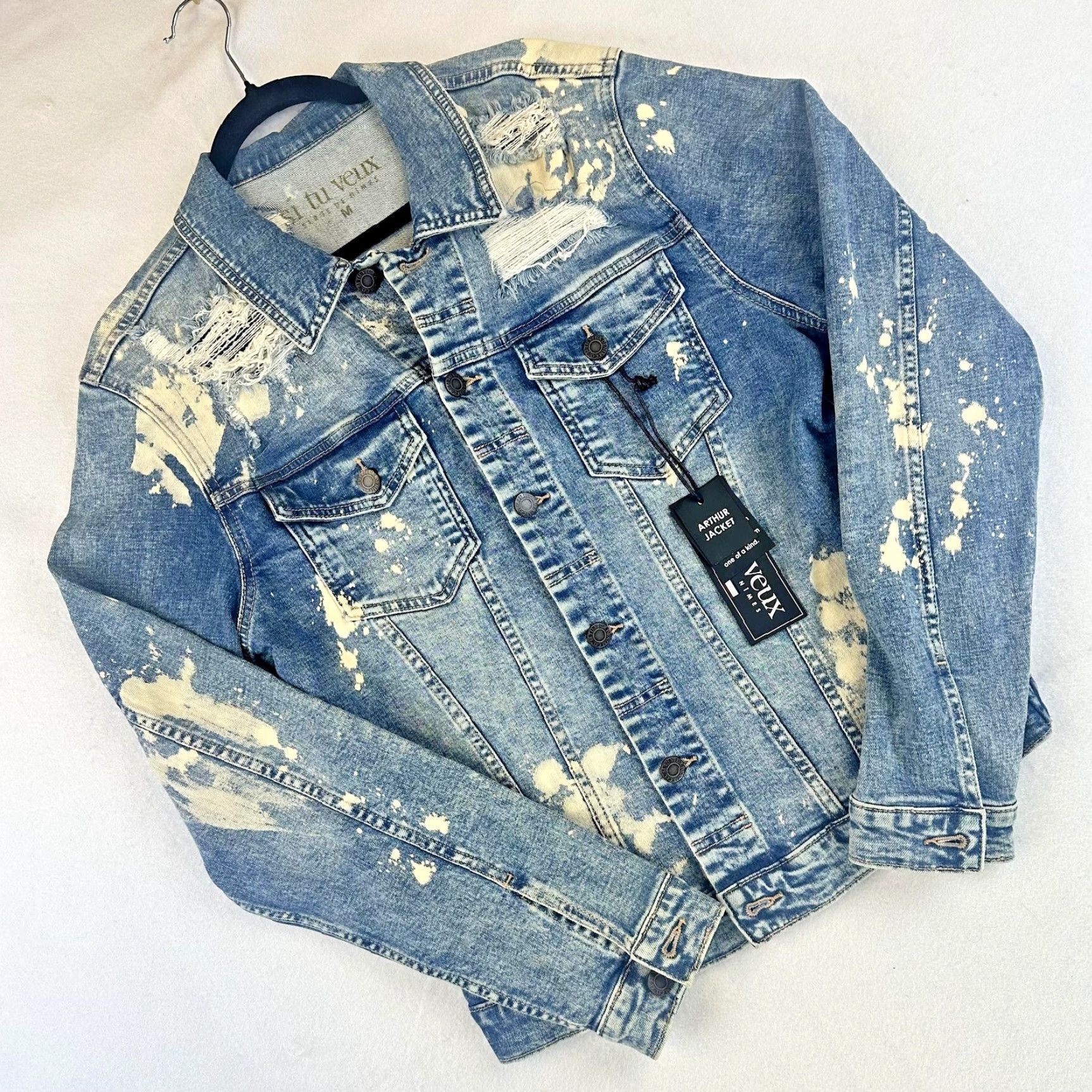 Denime Si Tu Veux Arthur Jacket Mens M Indigo Wash Distressed Paint Splatter Denim Size US M / EU 48-50 / 2 - 3 Thumbnail