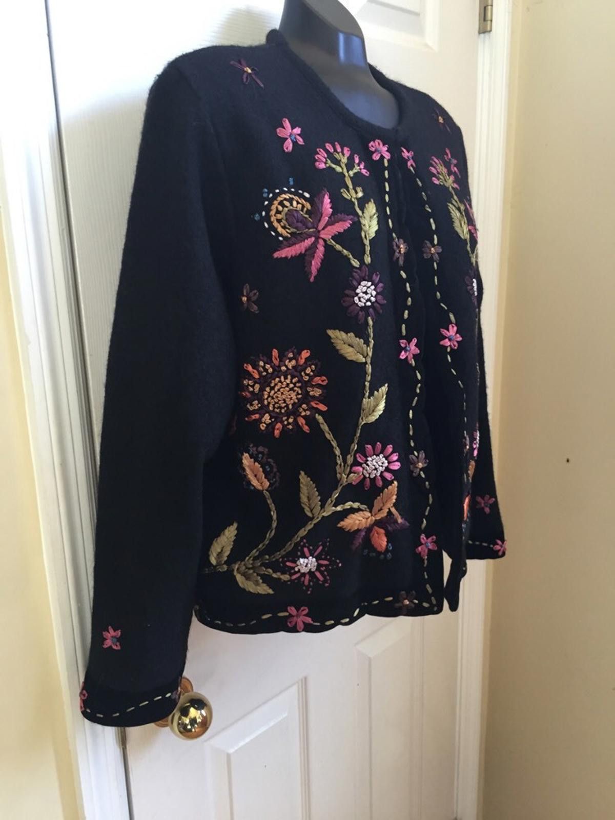 Coldwater Creek Coldwater Creek 100% Wool Black Embroidered Jacket Sz L Size L / US 10 / IT 46 - 6 Thumbnail