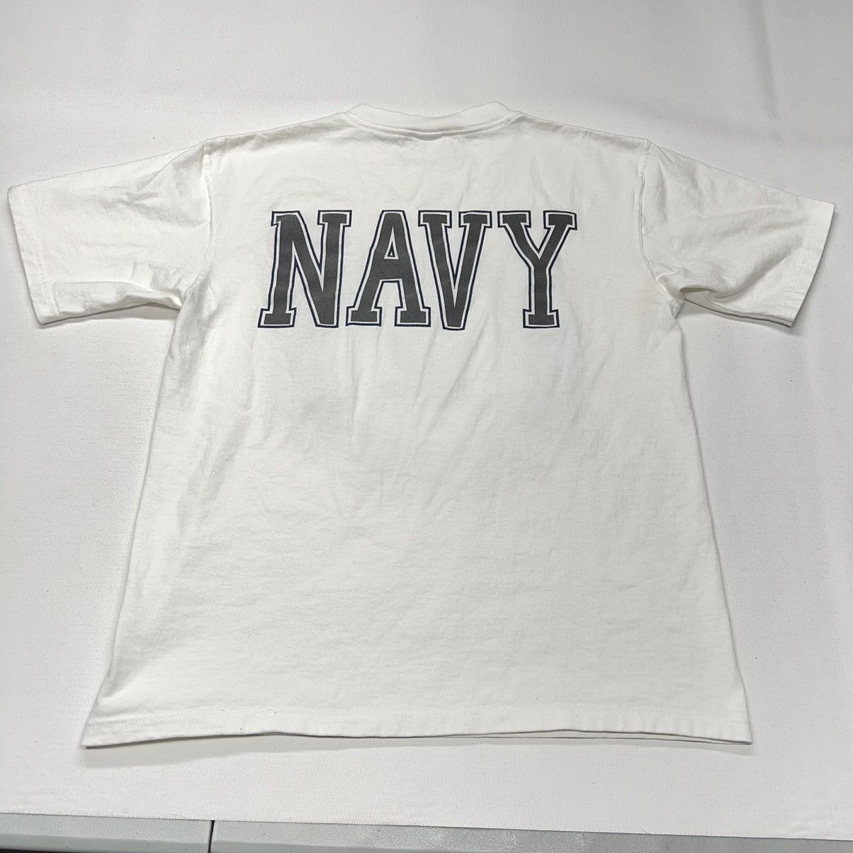 Vintage Navy Tee Shirt White Double Sided Reflective Logo Military Size US M / EU 48-50 / 2 - 9 Thumbnail