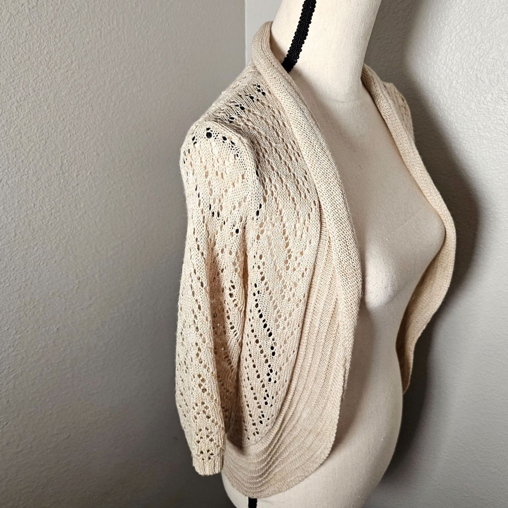 Vintage Leo & Nicole Cardigan Sweater Womens Size M Beige 3/4 Sleeve V-Neck Open Front Knit Logo All Seasons Regular Knitwear Size M / US 6-8 / IT 42-44 - 4 Thumbnail