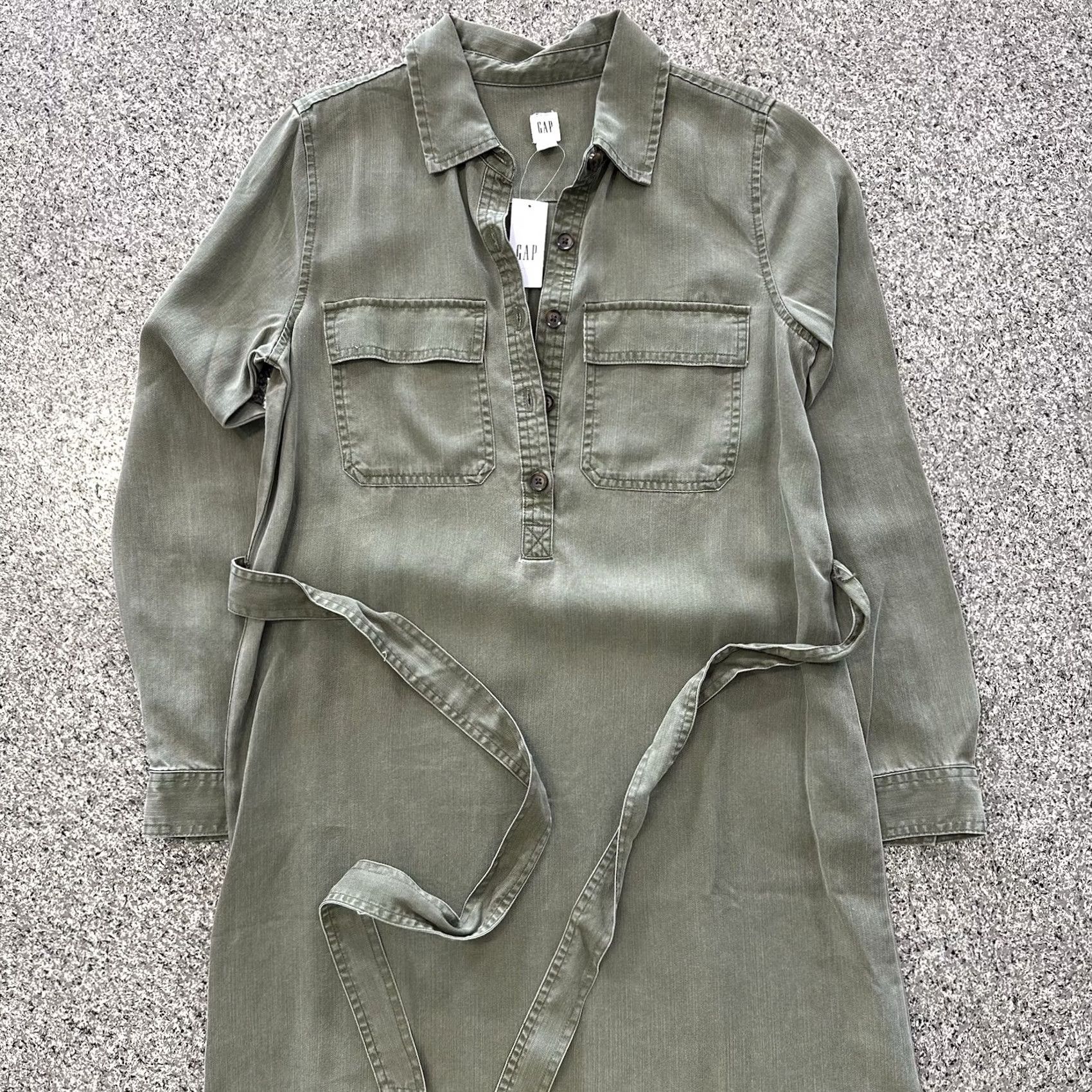 Gap Gap Shirt Dress Womens XS Long Sleeve Lyocell Belted Army Green divisible by Belted details Size XS / US 0-2 / IT 36-38 - 2 Thumbnail