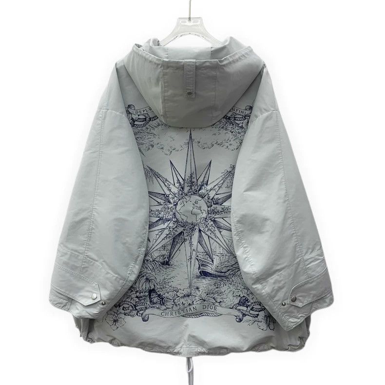 Dior Dior Gray-white floral printed hooded drawstring half-zip Size US S / EU 44-46 / 1 - 2 Thumbnail