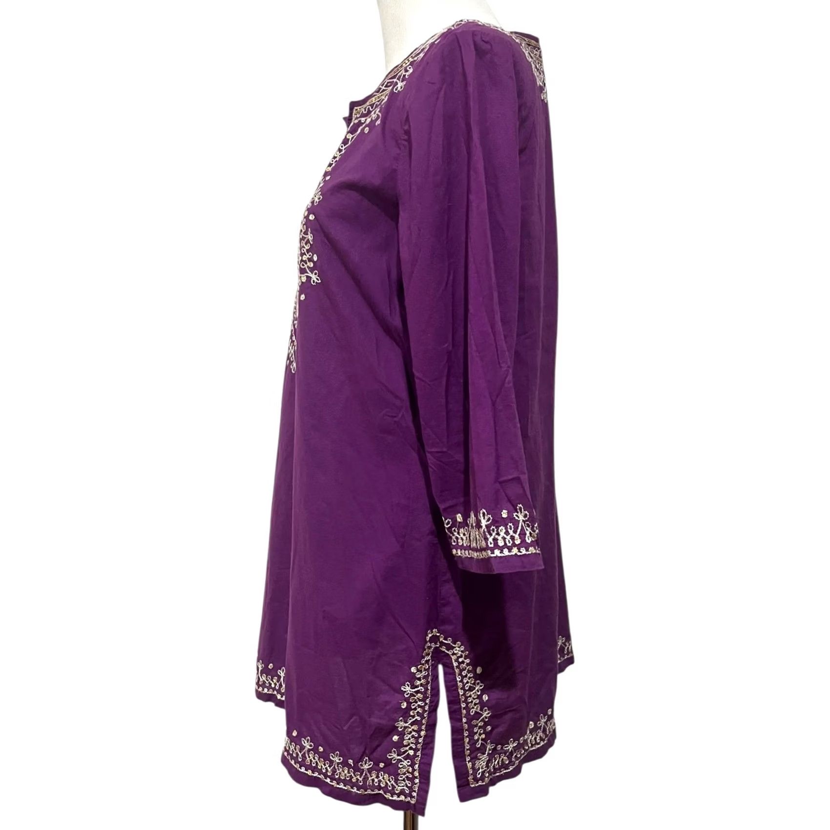 Vintage Chicos Womens L (2) Purple Embroidered Tunic Shirt Lightweight Cotton Blouse Side Slits Size L / US 10 / IT 46 - 4 Thumbnail