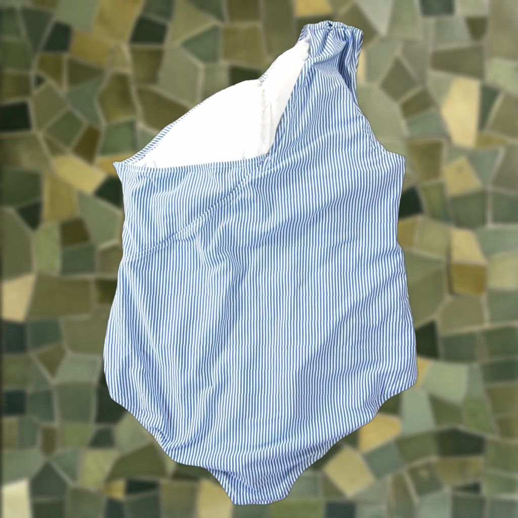 J.Crew VINTAGE J.CREW One Shoulder Built In Bra One Piece Swimsuit Women 20 Stripe Blue White 90s Womens Size ONE SIZE - 1 Thumbnail