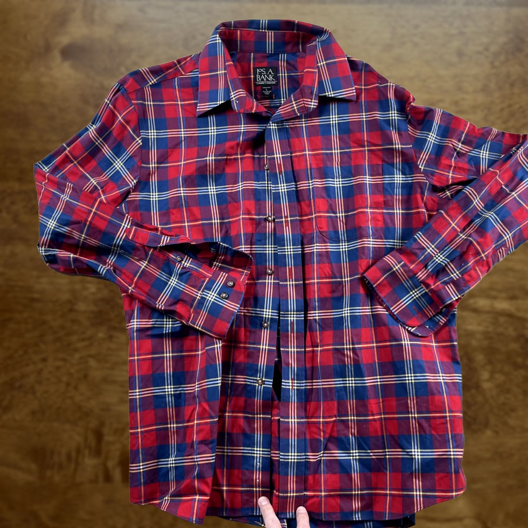 Jos. A. Bank Jos. A. Bank Traveler's Collection Shirt Mens Large Red Plaid Long Sleeve Cotton Shirt Size US L / EU 52-54 / 3 - 1 Thumbnail