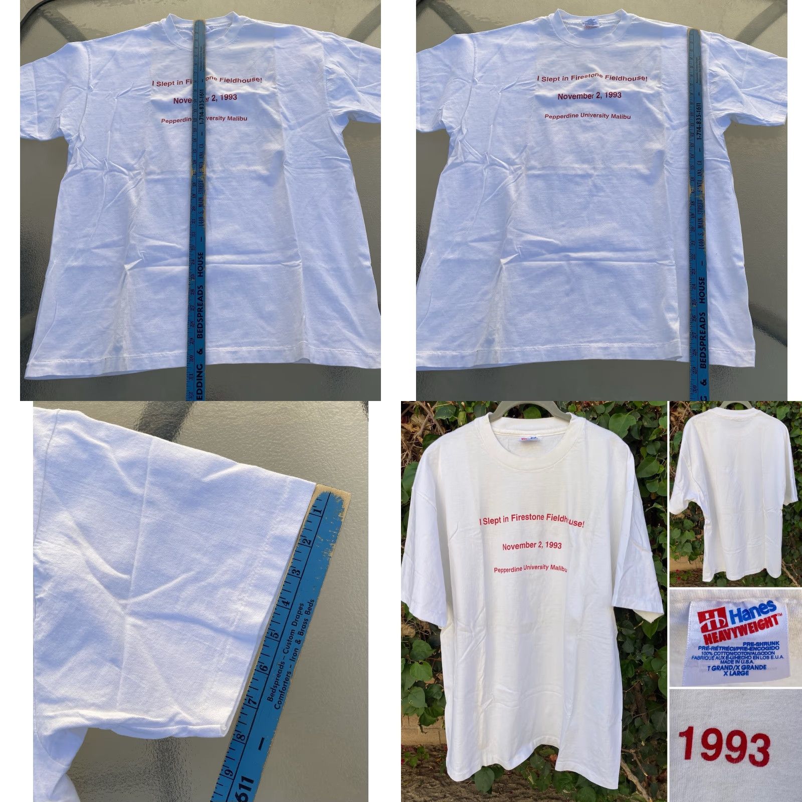 Hanes VINTAGE Hanes I Slept in Firestone Fieldhouse Pepperdine University T Shirt XL Men White 1990-1999 University California 1993 Mens Shirt Graphic Print Size US XL / EU 56 / 4 - 10 Thumbnail