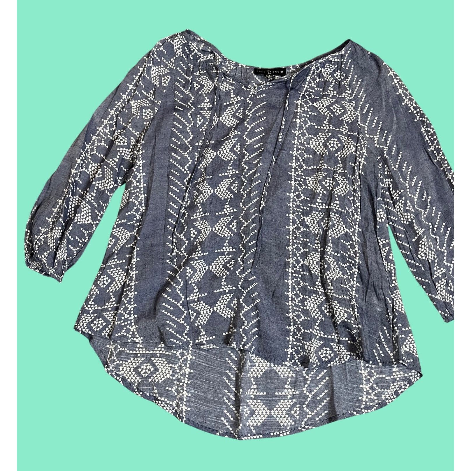 Other Fred David Womens Boho Style Blue & White Printed Long Sleev Size S / US 4 / IT 40 - 4 Thumbnail