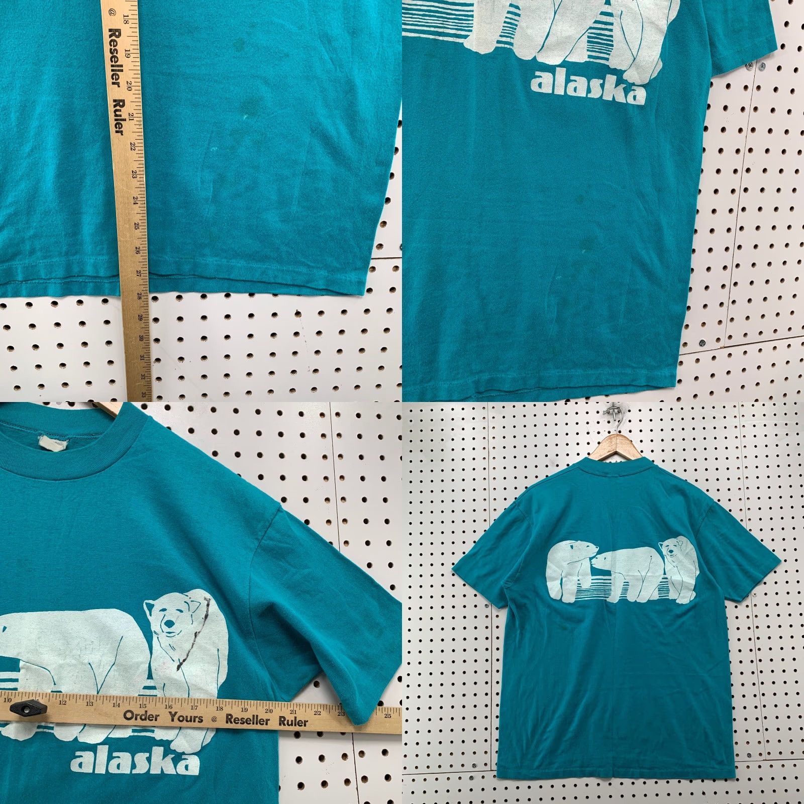VINTAGE Spruce Alaska Graphic T-Shirt Mens XL Teal Blue Polar Bear Shirt 70s 80s Cotton Made USA
