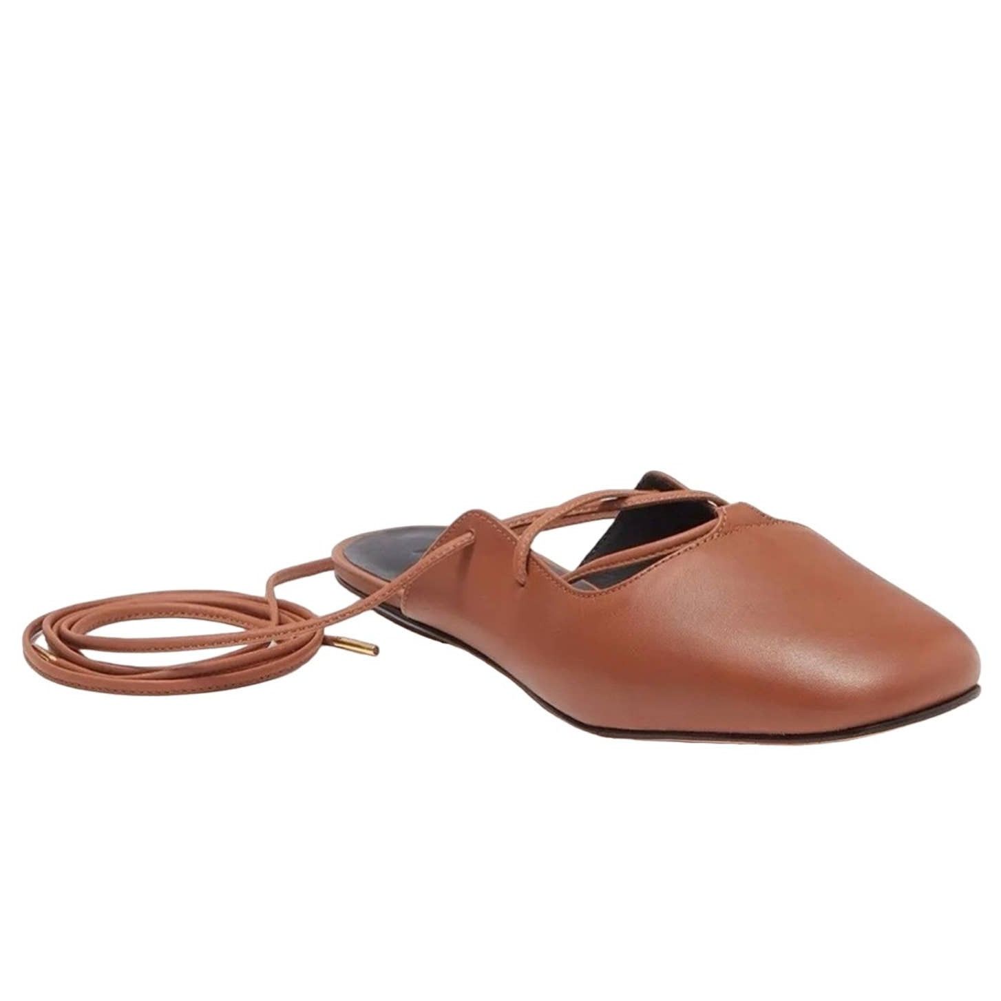 image of Tibi Lila Lace-Up Gladiator Brown Ankle Slip Ons Size 35 Shoes in Tan, Women's