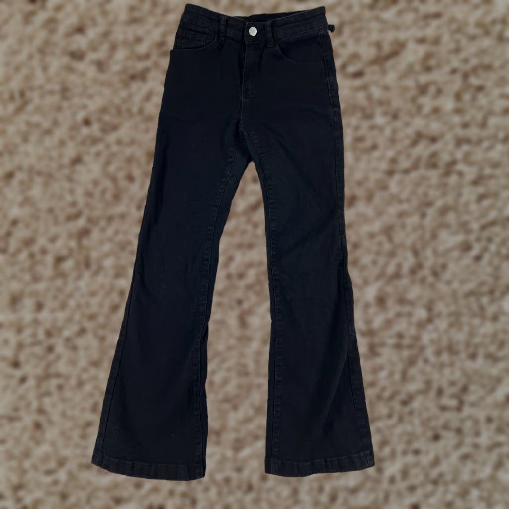 Shein SheIn Jeans Flared Pants Womens Small Black Denim Cotton Blend Stretch Mid Rise Jeans Size 28" / US 6 / IT 42 - 1 Thumbnail