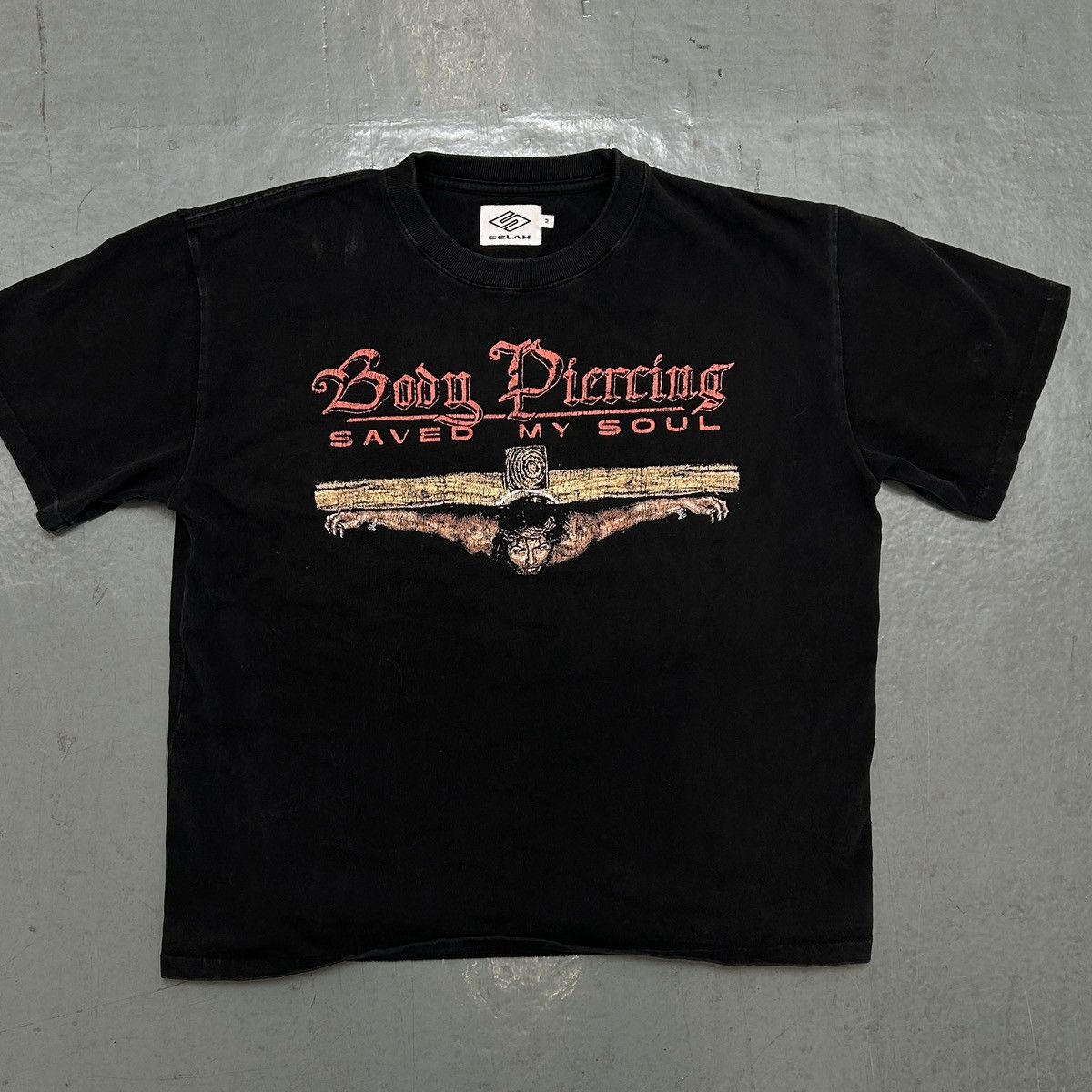 Vintage “Body Piercing Saved My Soul” Christian Graphic Tee