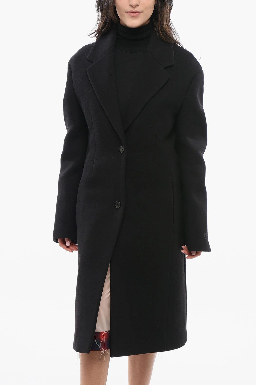 Off-White og1mm0426 Wool-Blend Fitted Coat in Black Size S / US 4 / IT 40 - 1 Thumbnail