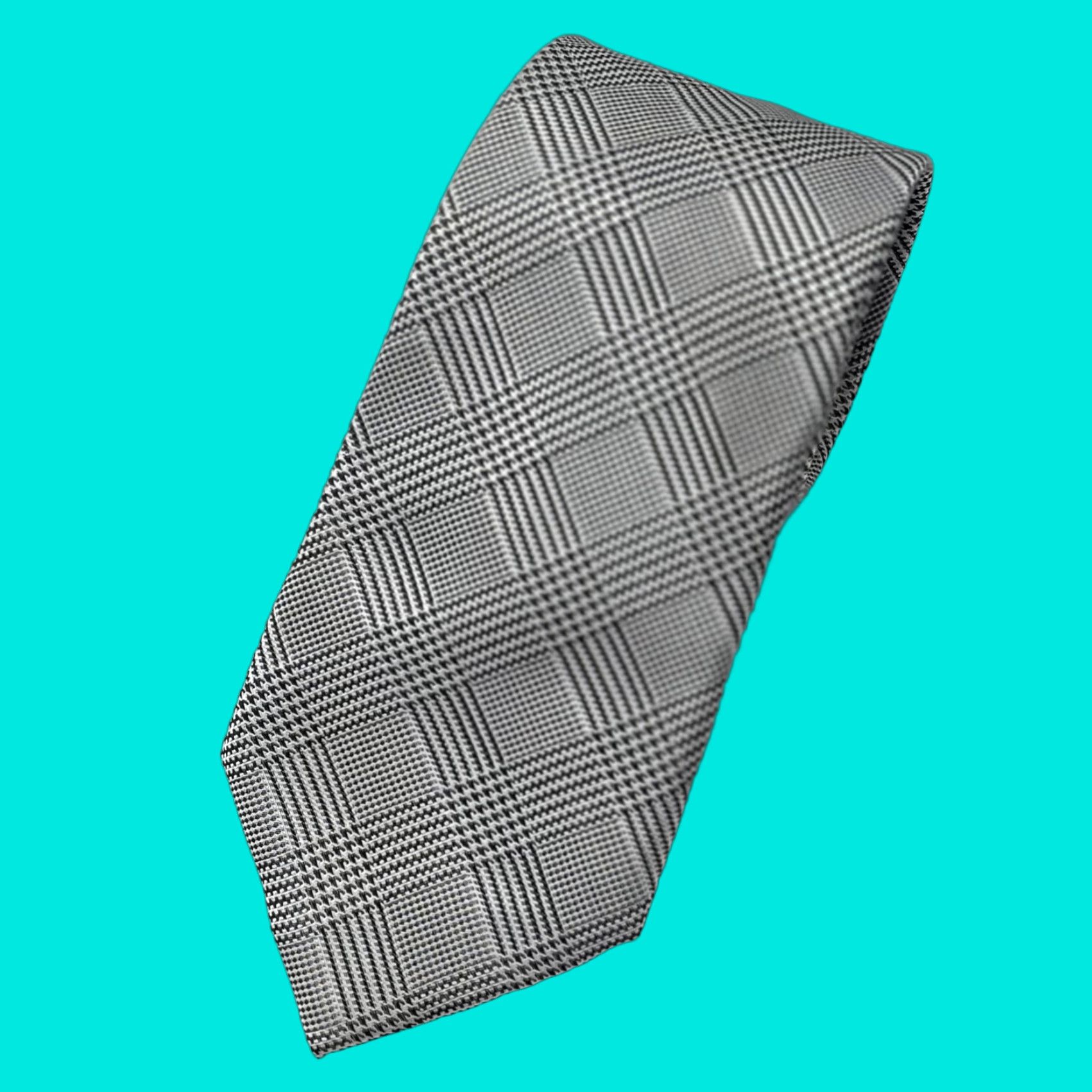 Vintage VINTAGE Beau Brummel Soho Tie Mens Black Silver Glen Plaid 100% Silk Necktie Old Money Size ONE SIZE - 1 Thumbnail