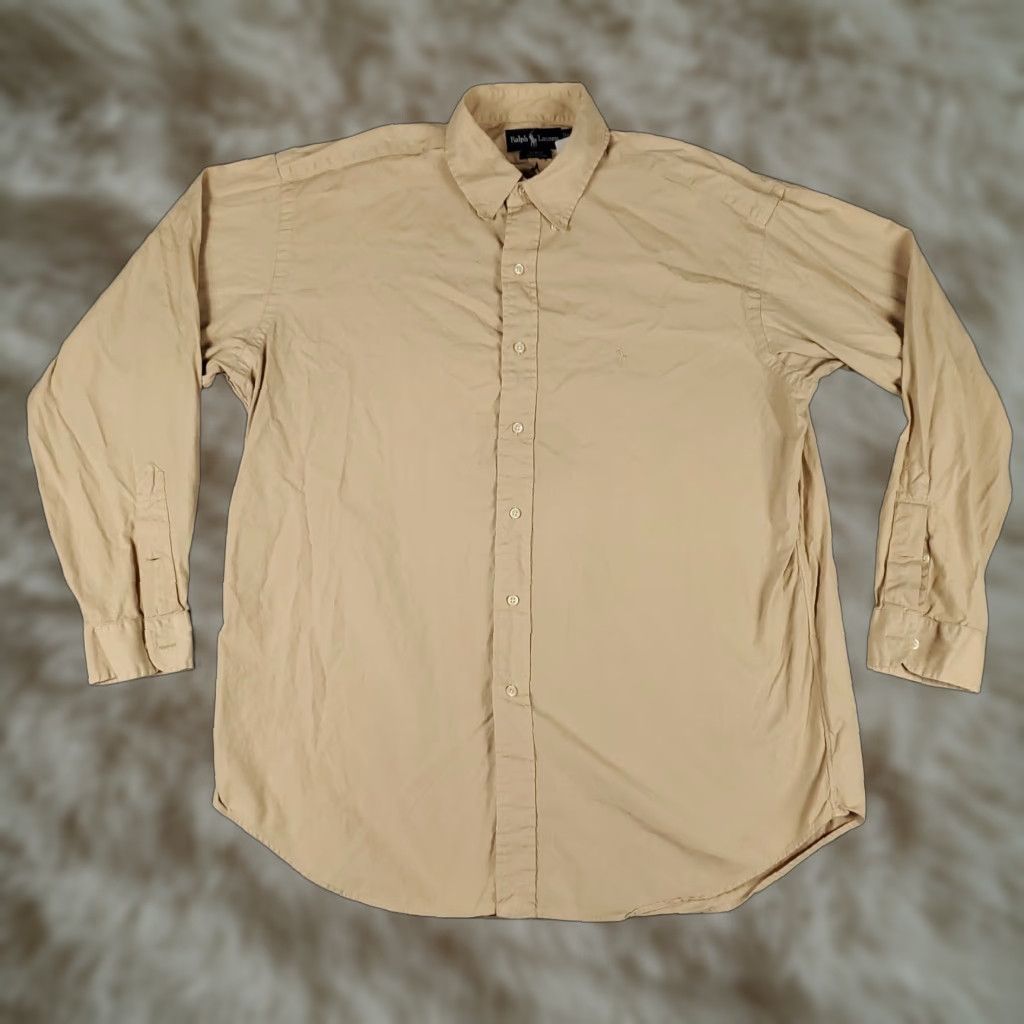 Ralph Lauren VINTAGE Ralph Lauren Shirt Men's Large Beige Casual Button-Up Long Sleeve Size US L / EU 52-54 / 3 - 1 Thumbnail
