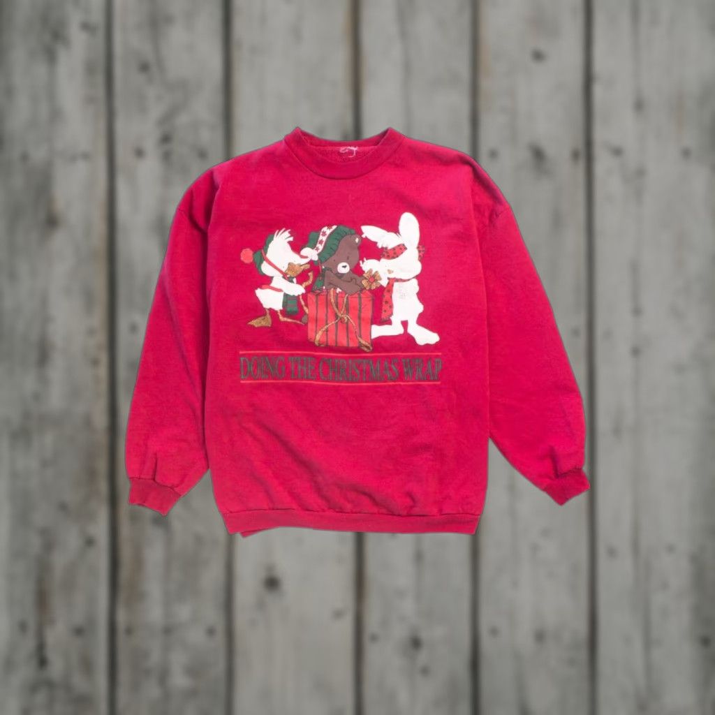 Vintage VINTAGE Red Ugly Christmas Sweatshirt 55754 Large Red Christmas Sweatshirt Mens Womens XXL 1990s Ragstock Size L / US 10 / IT 46 - 1 Thumbnail