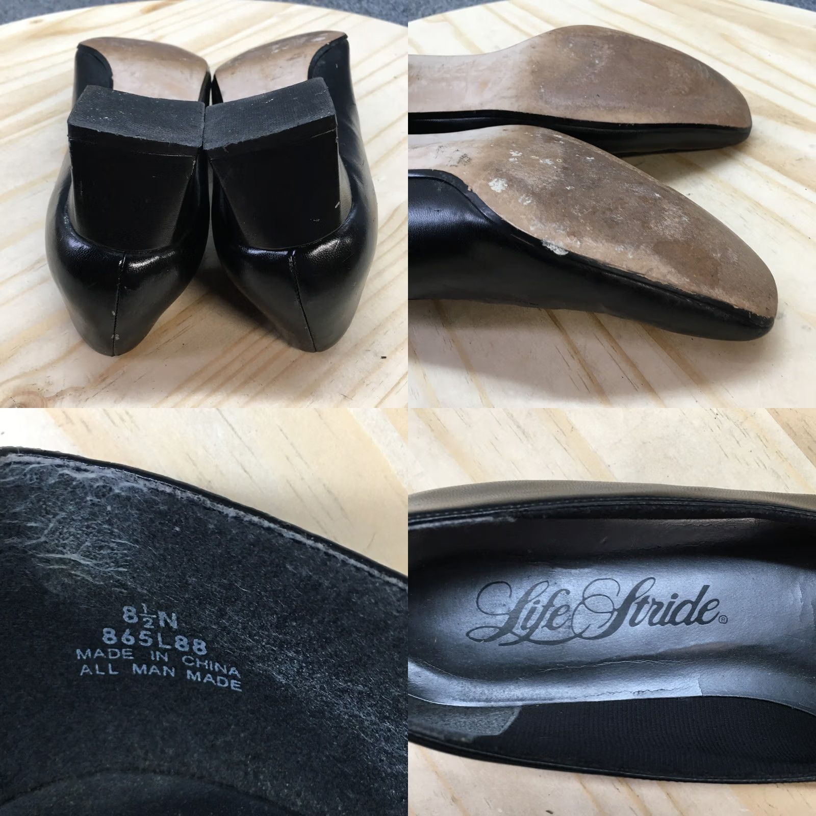 Vintage LifeStride Heels Womens 8.5 Pumps Black Faux Leather Slip On Block Casual Shoe Size US 9 / IT 39 - 9 Thumbnail