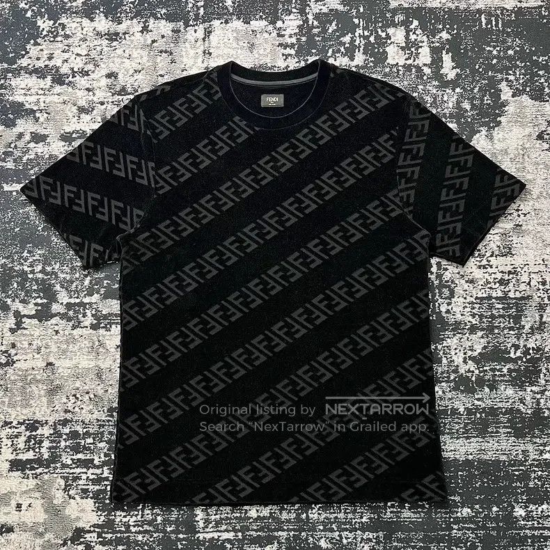 Fendi Fendi Black FF Subtle Print Velvet Short Sleeve T-Shirt Size US M / EU 48-50 / 2 - 1 Thumbnail