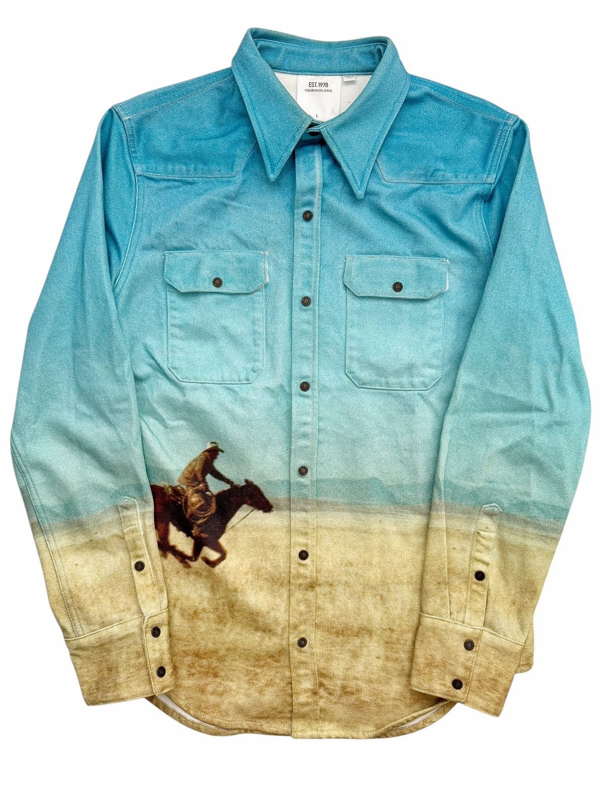 Calvin Klein Running Horse Cowboy Allover Print Denim Shirt Size US L / EU 52-54 / 3 - 1 Thumbnail