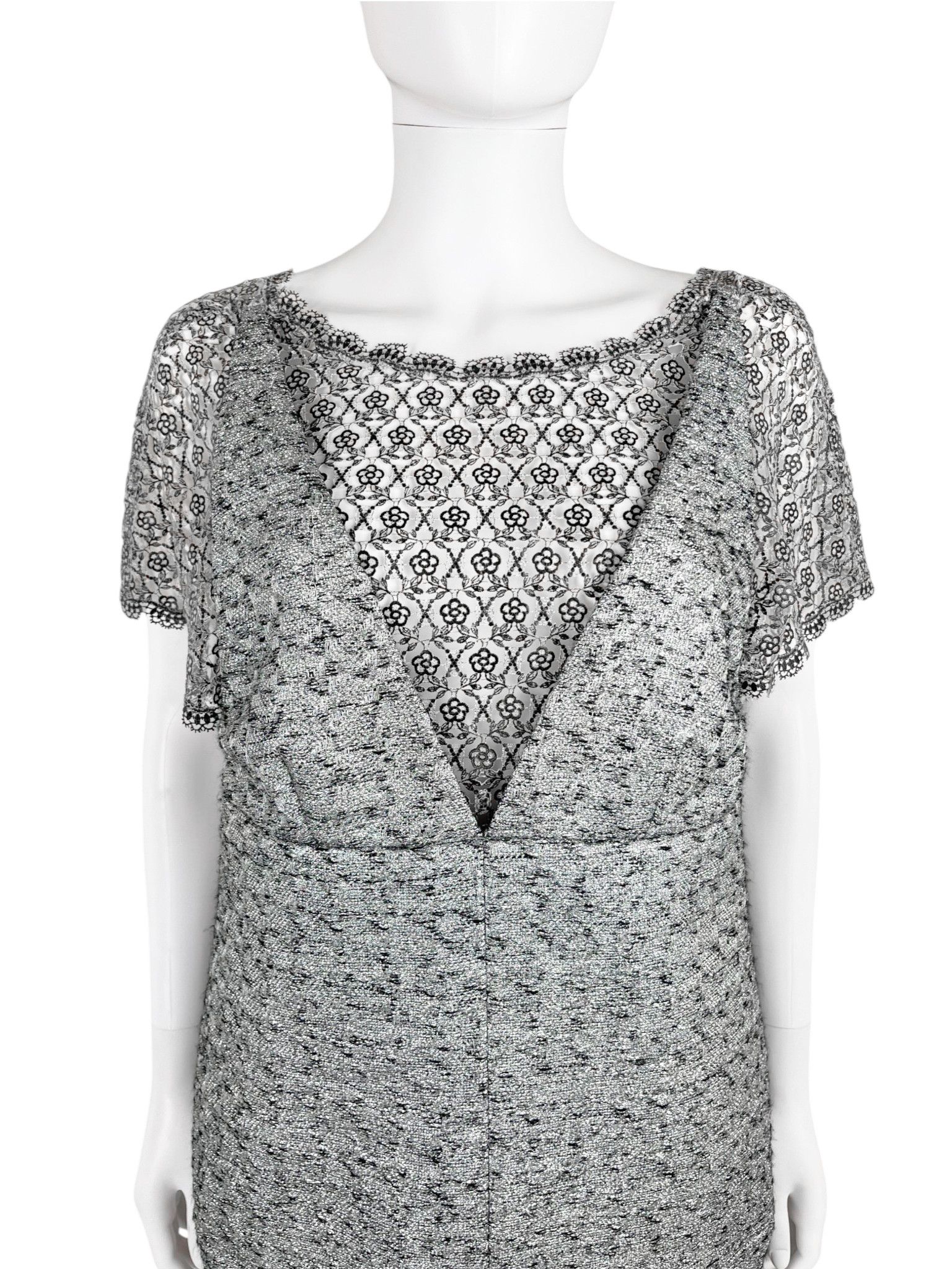Chanel by Karl Lagerfield Resort 2014 Silver Tweed Lace Dress Size M / US 6-8 / IT 42-44 - 5 Thumbnail