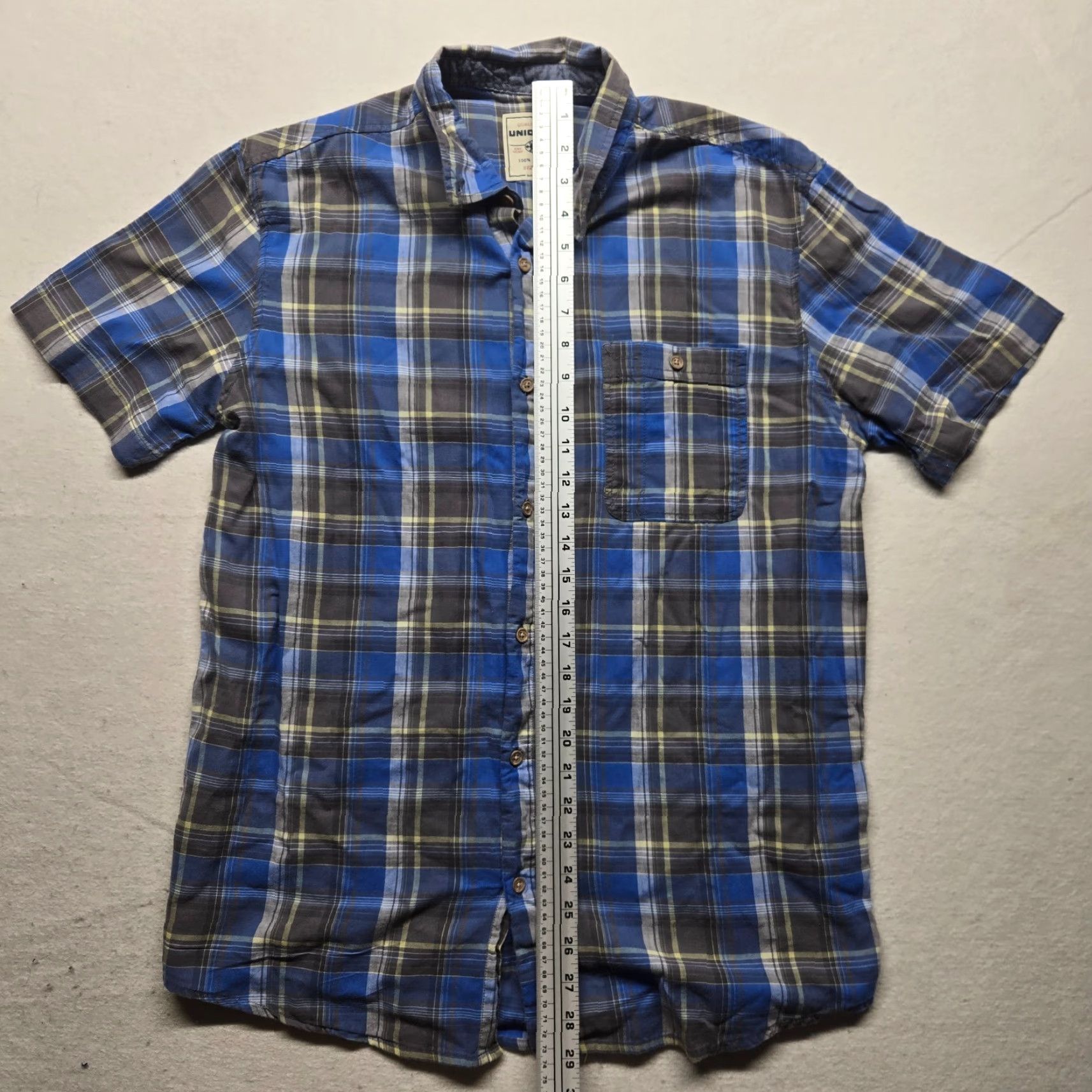 Vintage UNIONBAY Blue Shirt Short Sleeve Button-Down 100% Cotton Men's L Large Casual Plaid - Mens Size US L / EU 52-54 / 3 - 6 Thumbnail