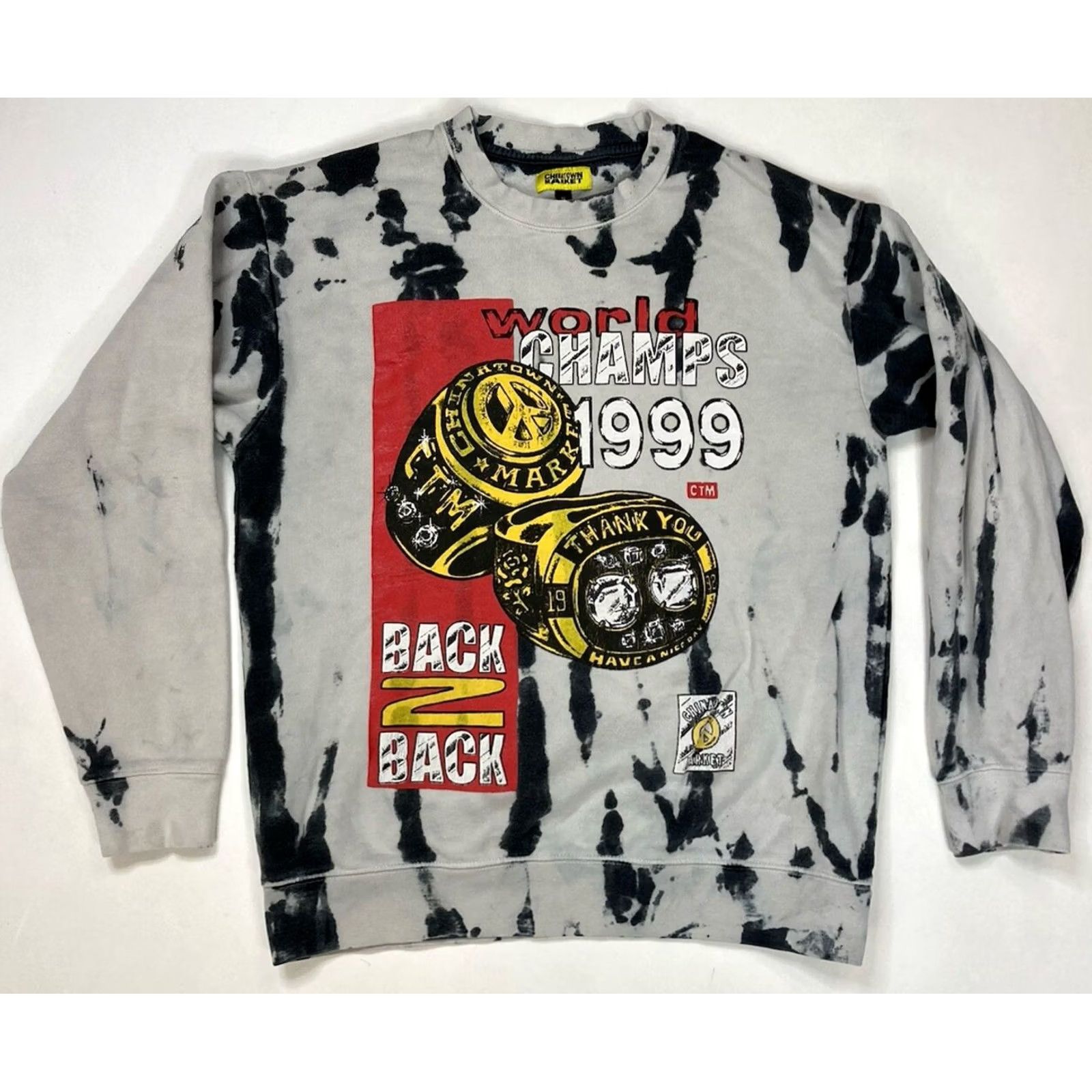 Vintage Chinatown Market Sweatshirt Crewneck Men Medium Gray Black Tie Dye Graphic Print Fleece Pullover All Seasons Size US M / EU 48-50 / 2 - 2 Thumbnail