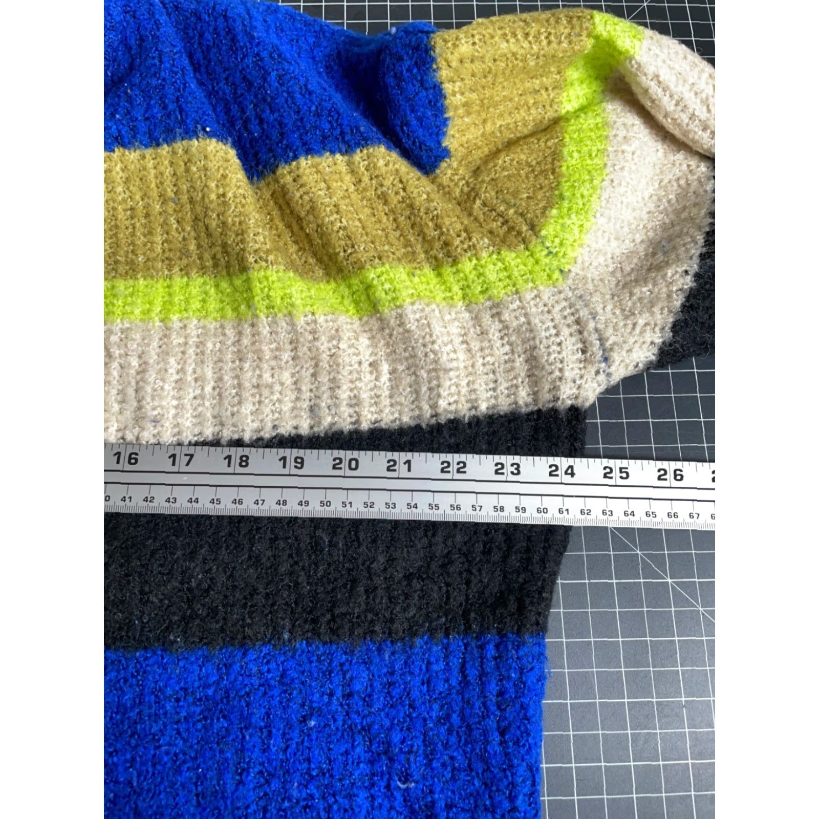 H&M Kangol x H&M Sweater Women's Medium Beige Blue Striped Oversized Chunky Knit Pullover Crew Neck Casual 90s Hipster Retro Womens Size M / US 6-8 / IT 42-44 - 5 Thumbnail