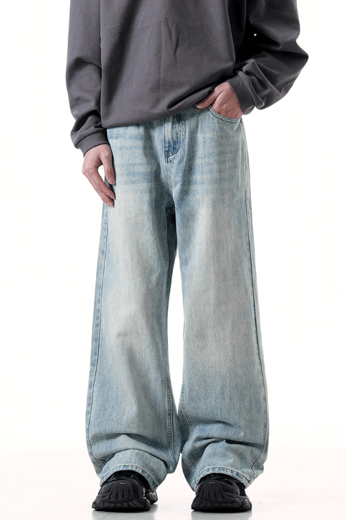 Japanese Brand × Vintage Street retro blue distressed washed straight loose jeans Size US 32 / EU 48 - 1 Thumbnail