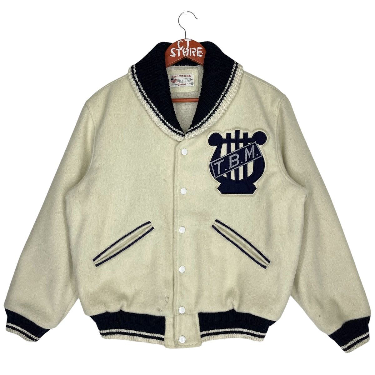 Vintage Vintage TBM Wool Varsity Jacket Cream Size US M / EU 48-50 / 2 - 1 Thumbnail