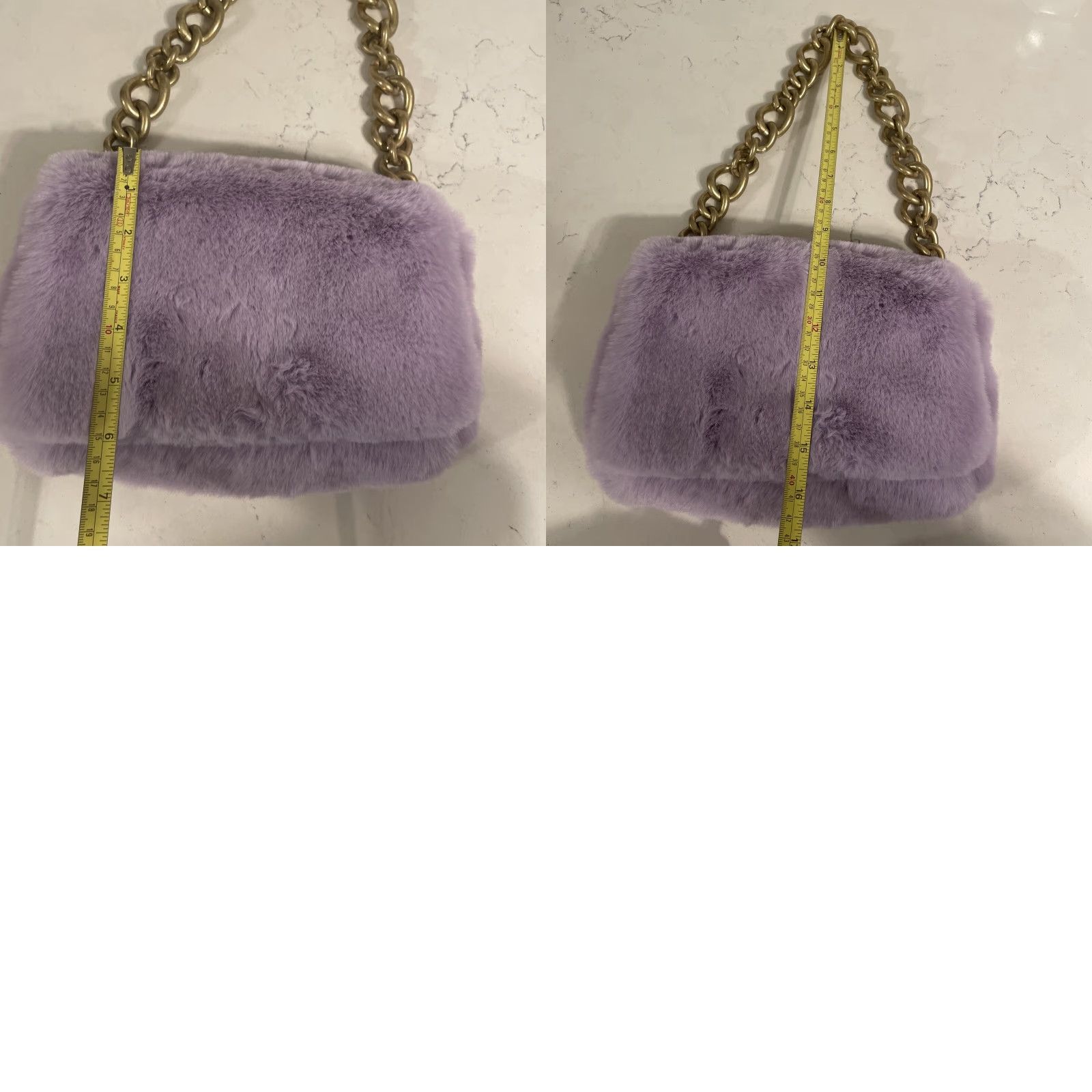 Zara New Gorgeous Zara Purple Faux Fur Small Shoulder Bag Chunky Gold Chain Strap Nwt Size ONE SIZE - 9 Thumbnail